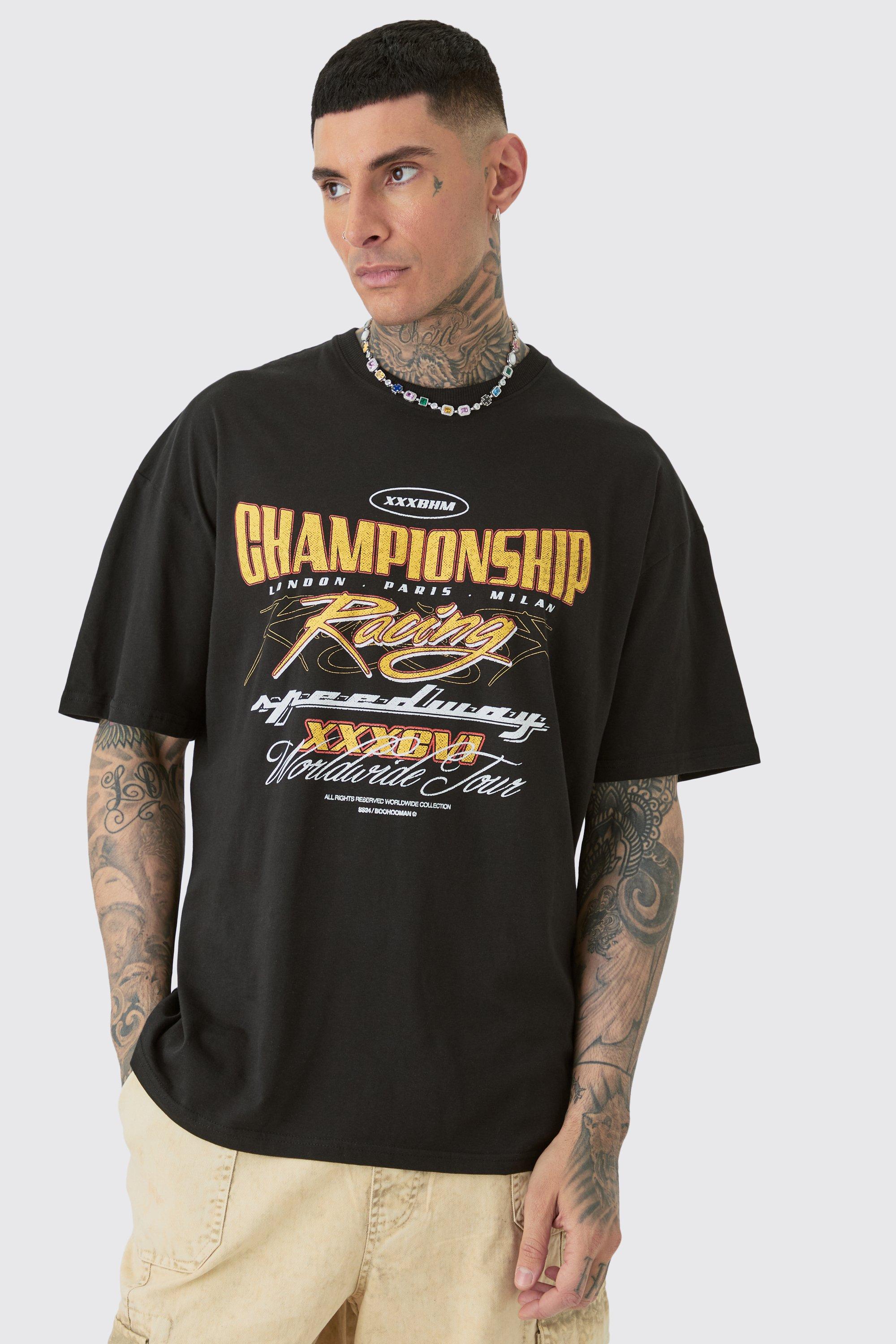 Image of Tall Oversized Championship Moto Graphic T-shirt, Nero