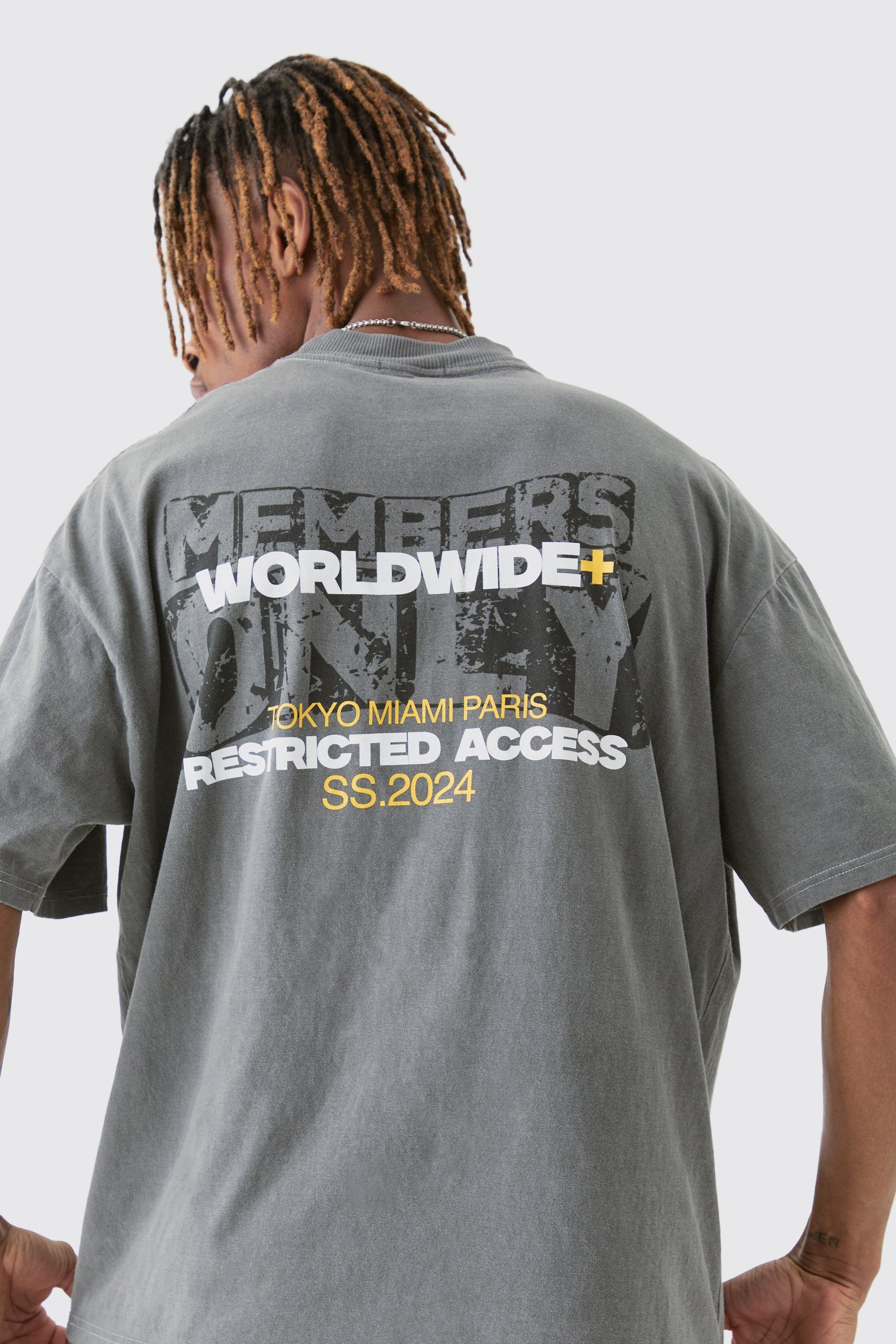 Image of Tall Overdye Wash Worldwide Back Printed T-shirt, Grigio