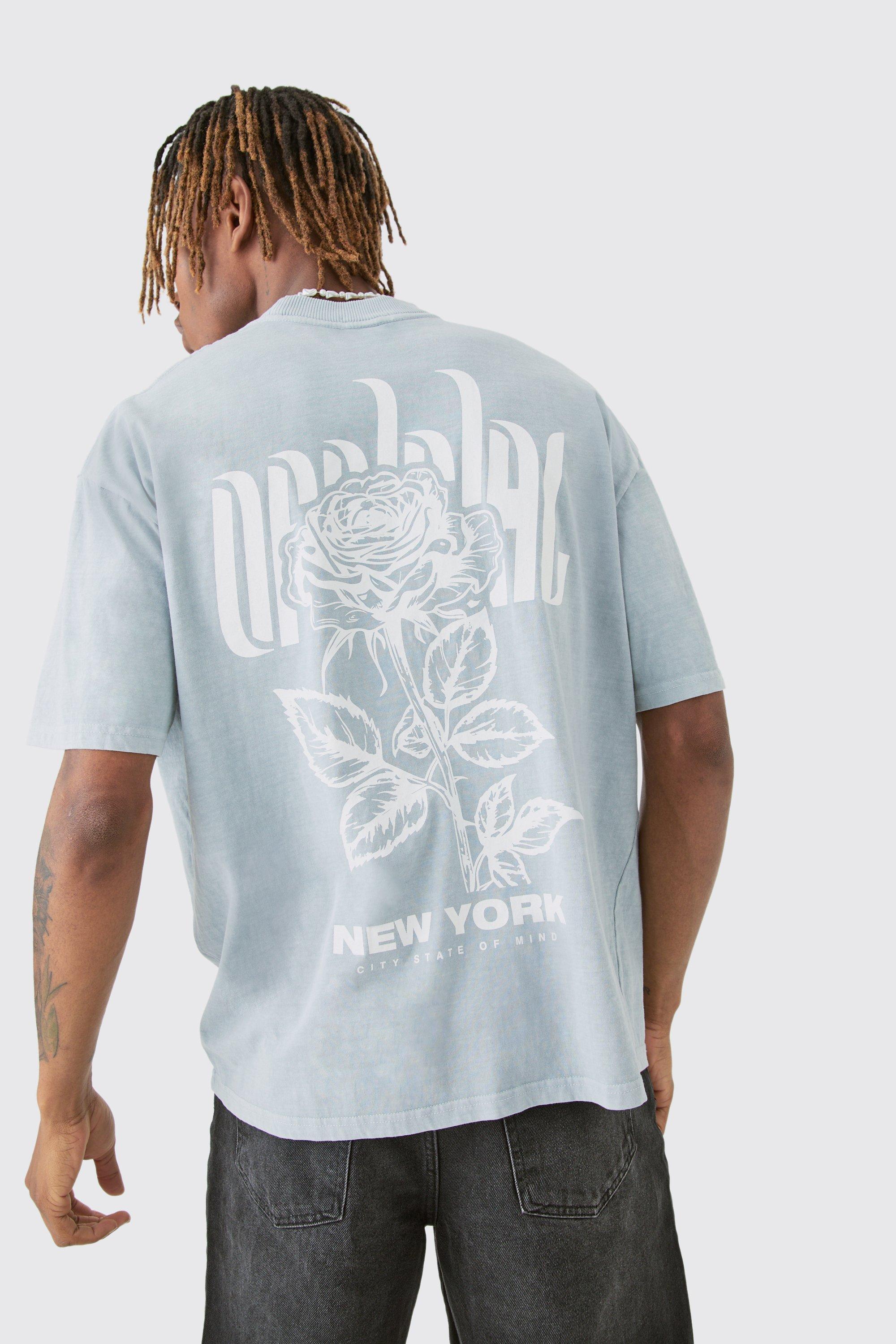 Image of Tall Rose Graphic Back Print T-shirt, Grigio