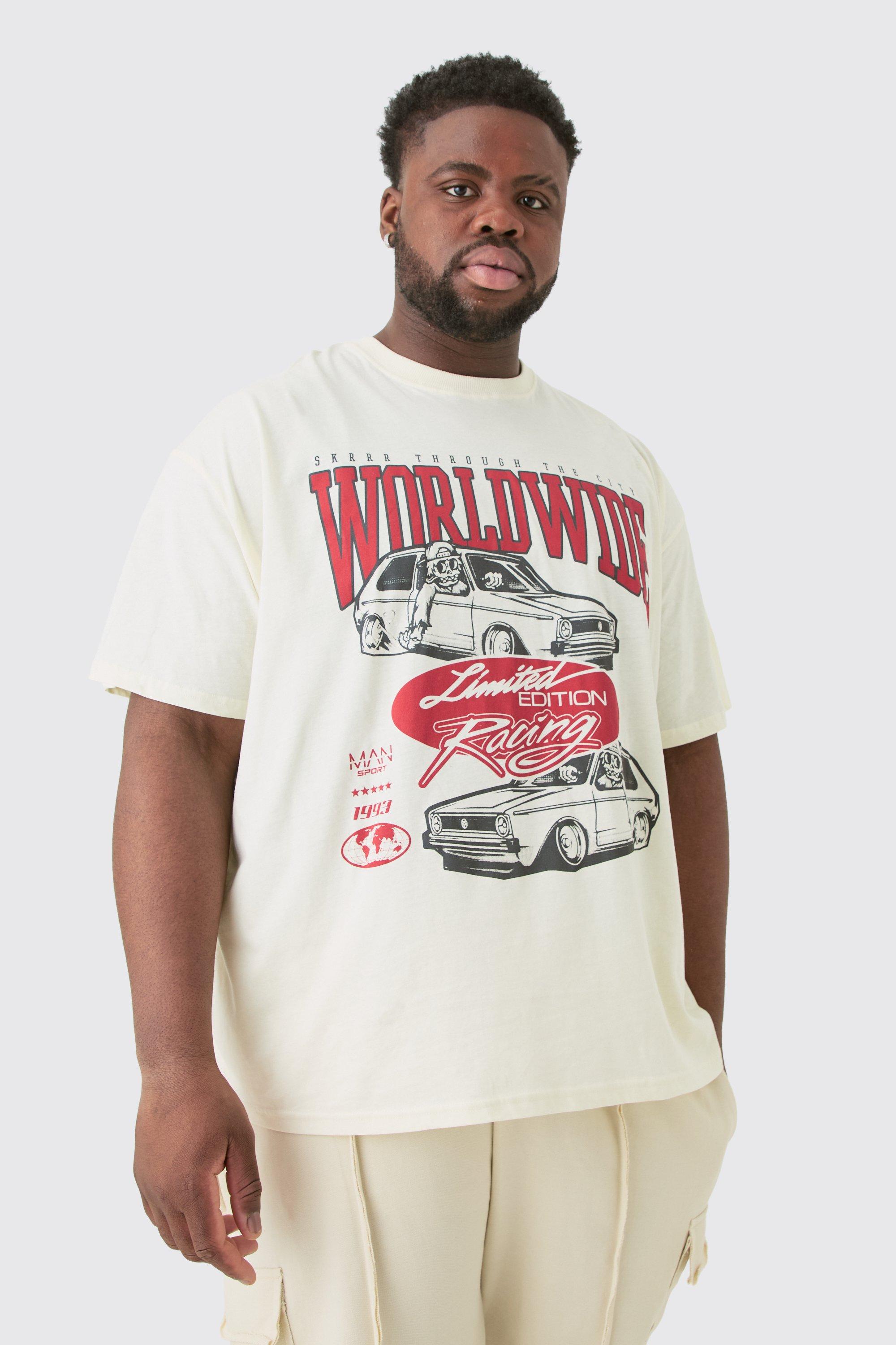 Image of Plus Oversized Car Graphic T-shirt, Cream