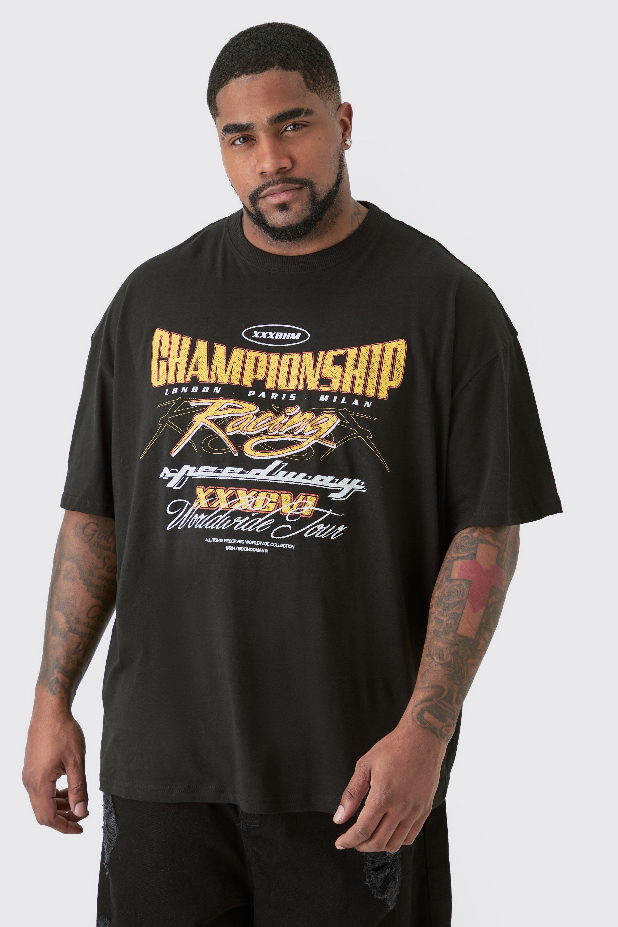 Mens Black Plus Oversized Championship Moto Graphic T-shirt, Black