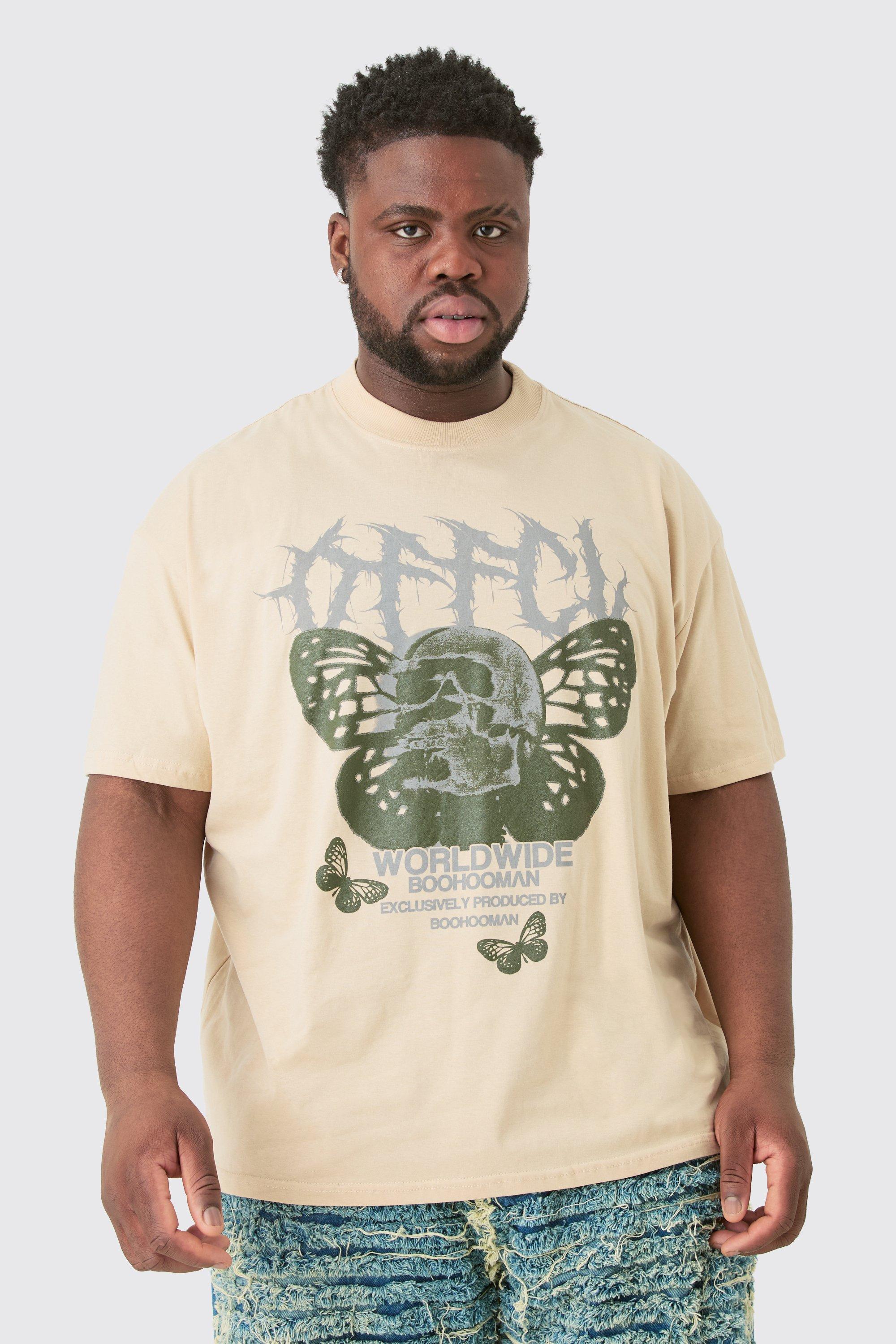 Image of Plus Butterfly Skull Graphic T-shirt, Beige