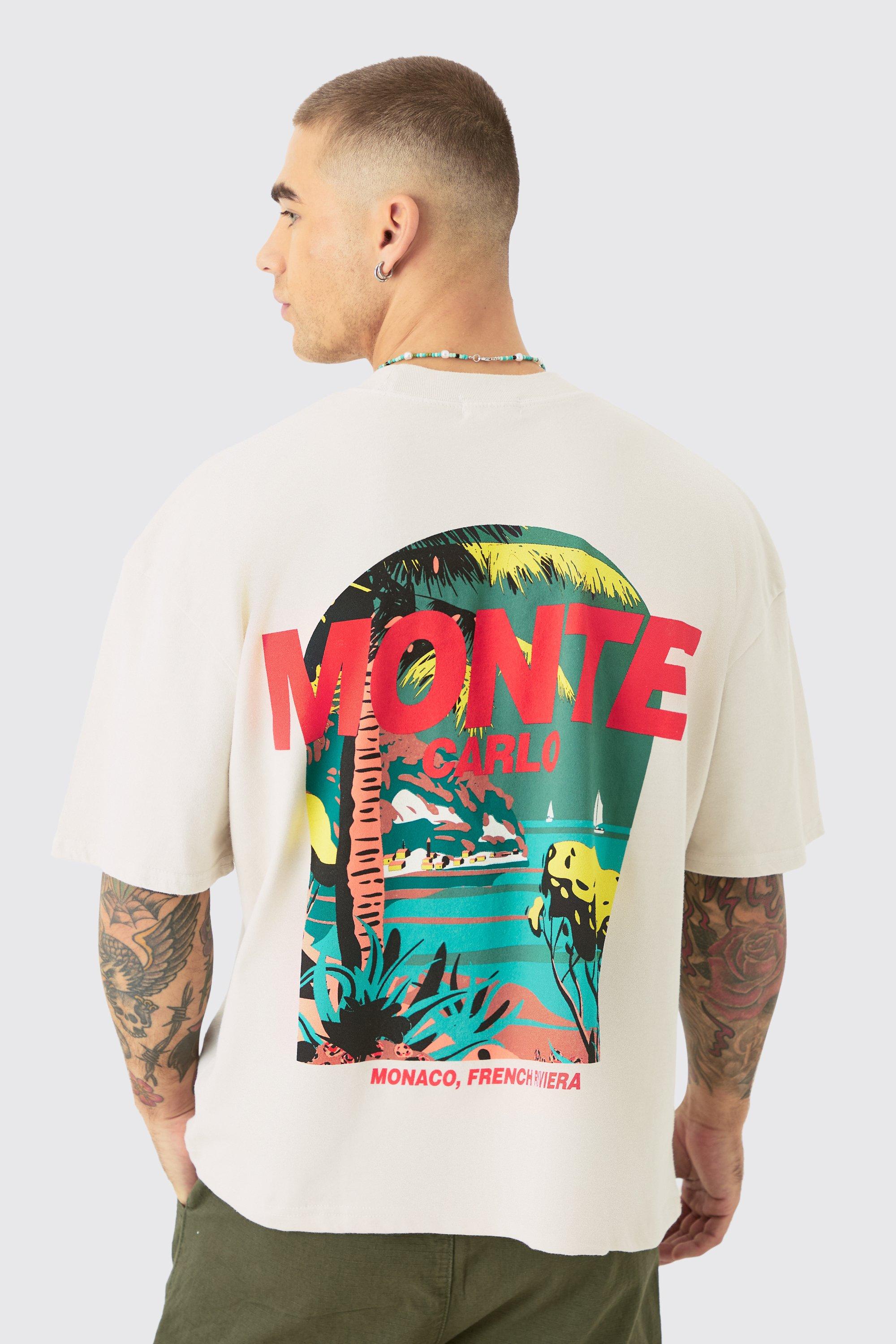 Image of Oversized Boxy Monte Carlo Print Wash T-shirt, Cream