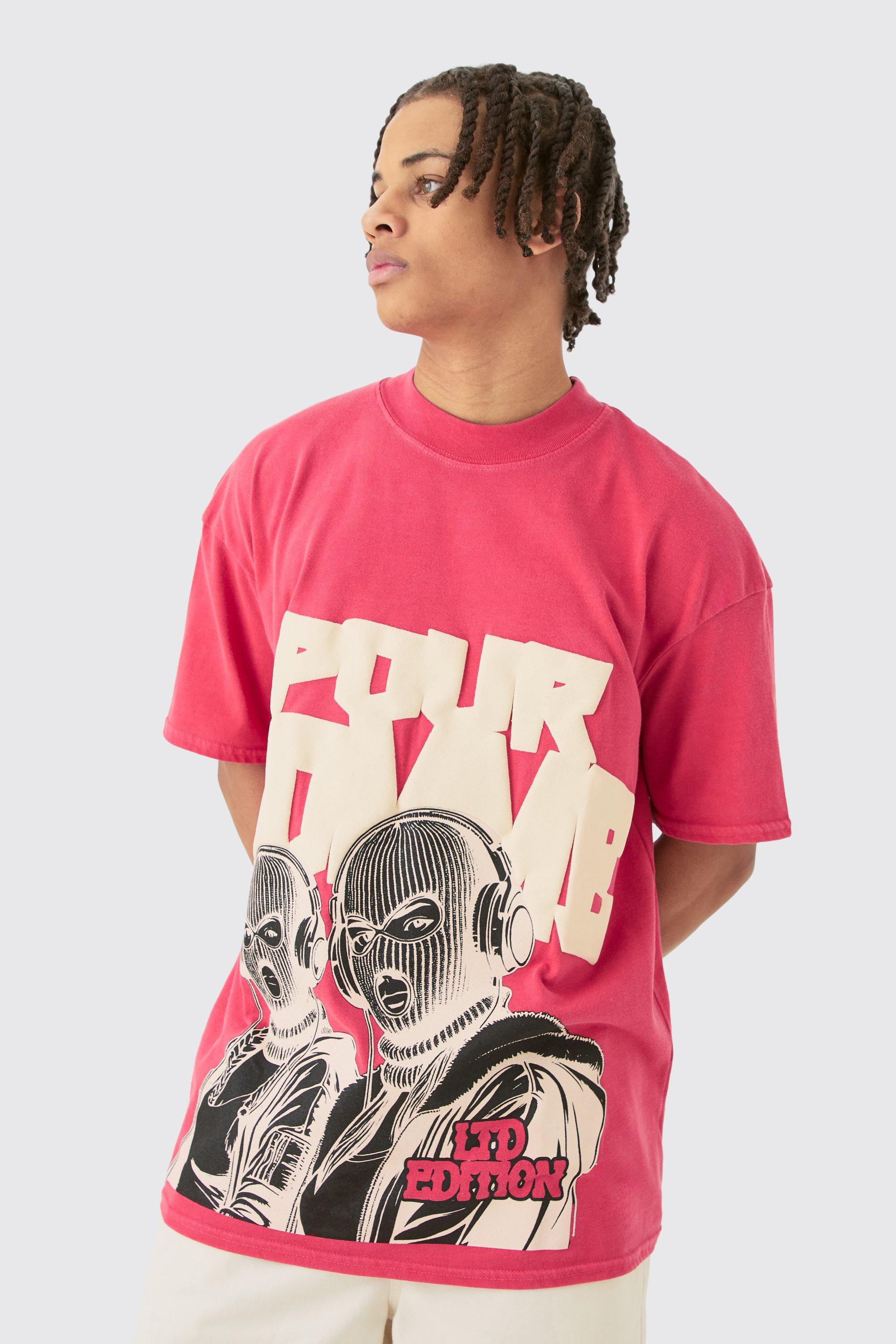Image of Oversized Homme Mask Print T-shirt, Rosso