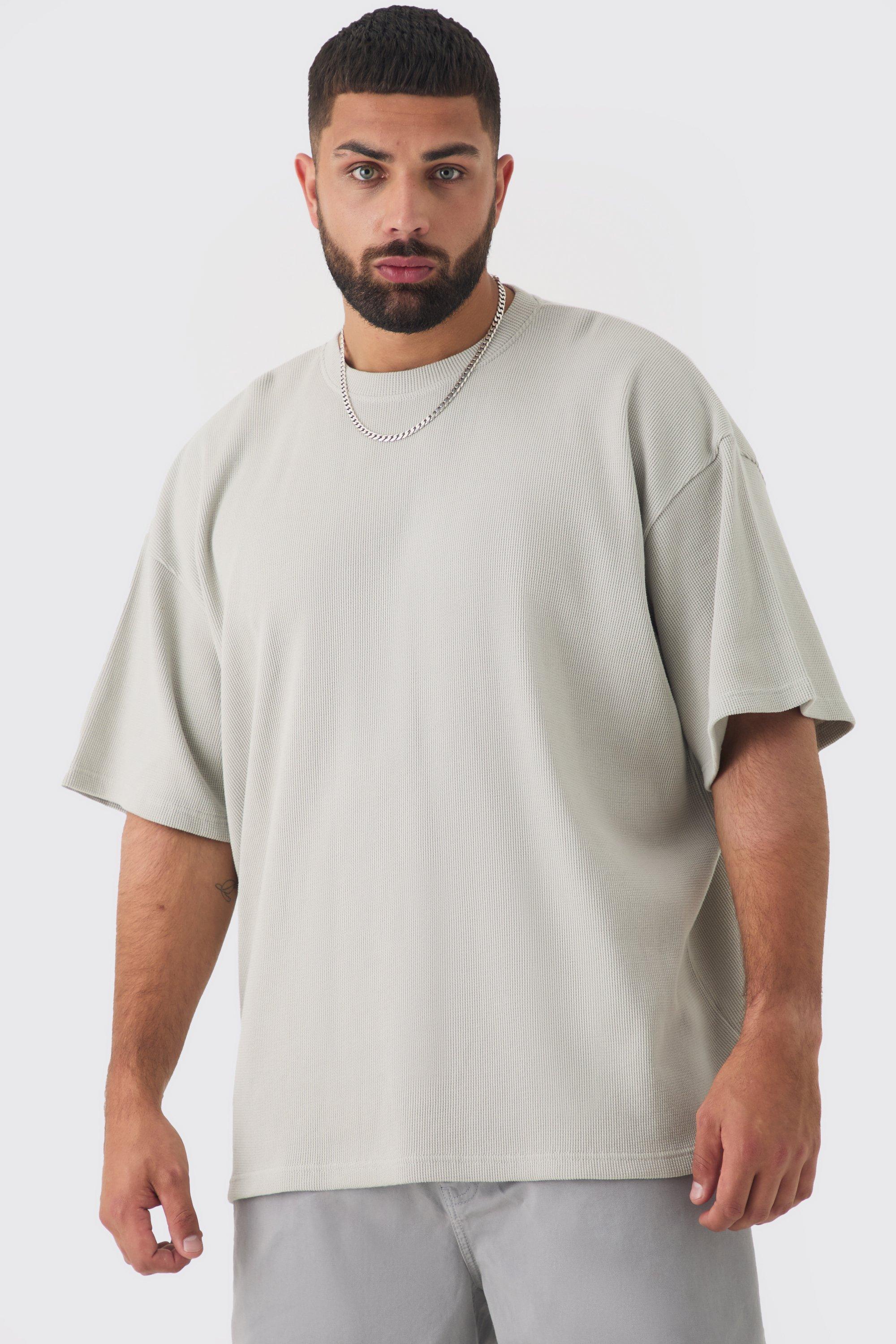 T-shirt Plus Size oversize con trama a nido d'ape, Grigio