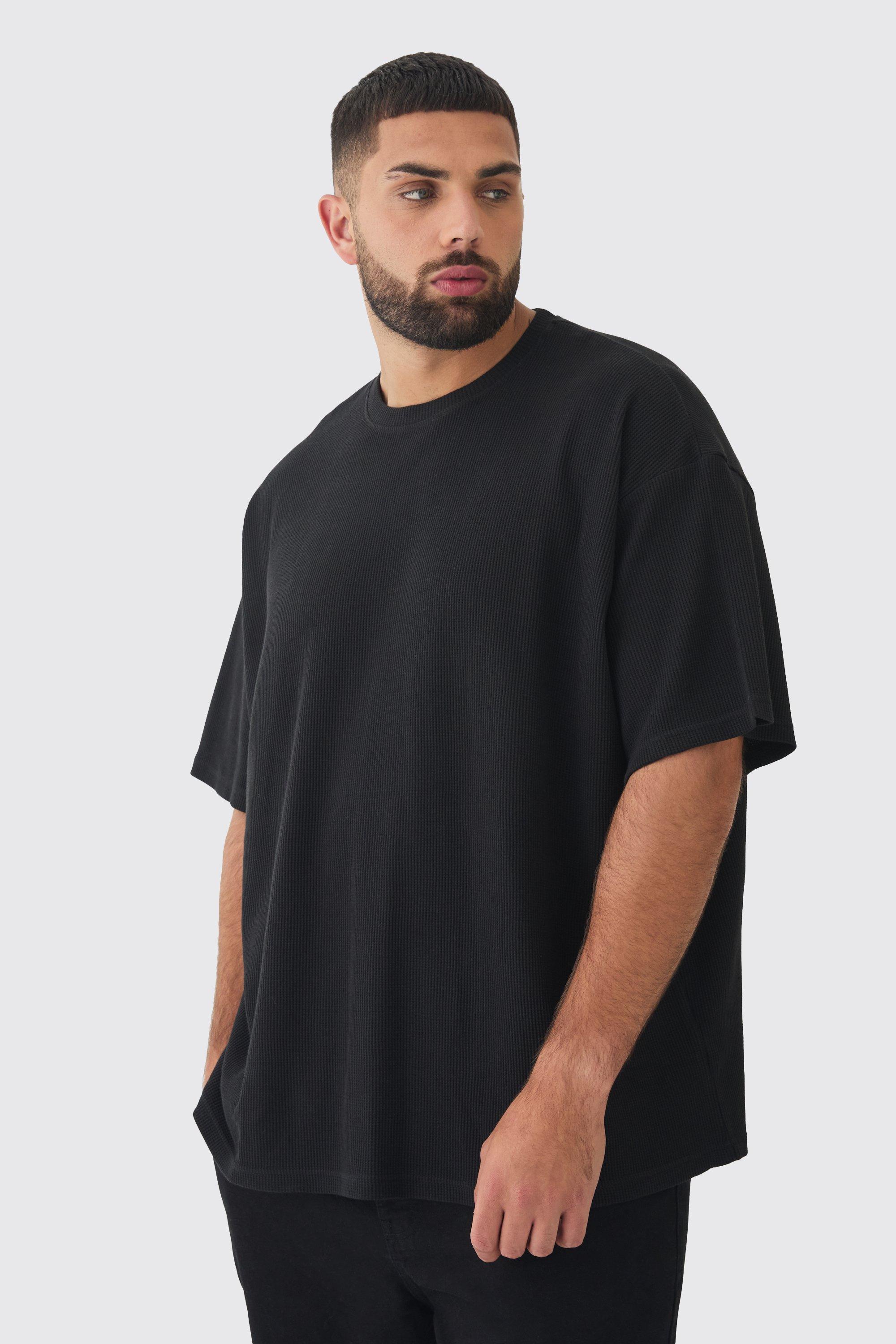 T-shirt Plus Size oversize con trama a nido d'ape, Nero