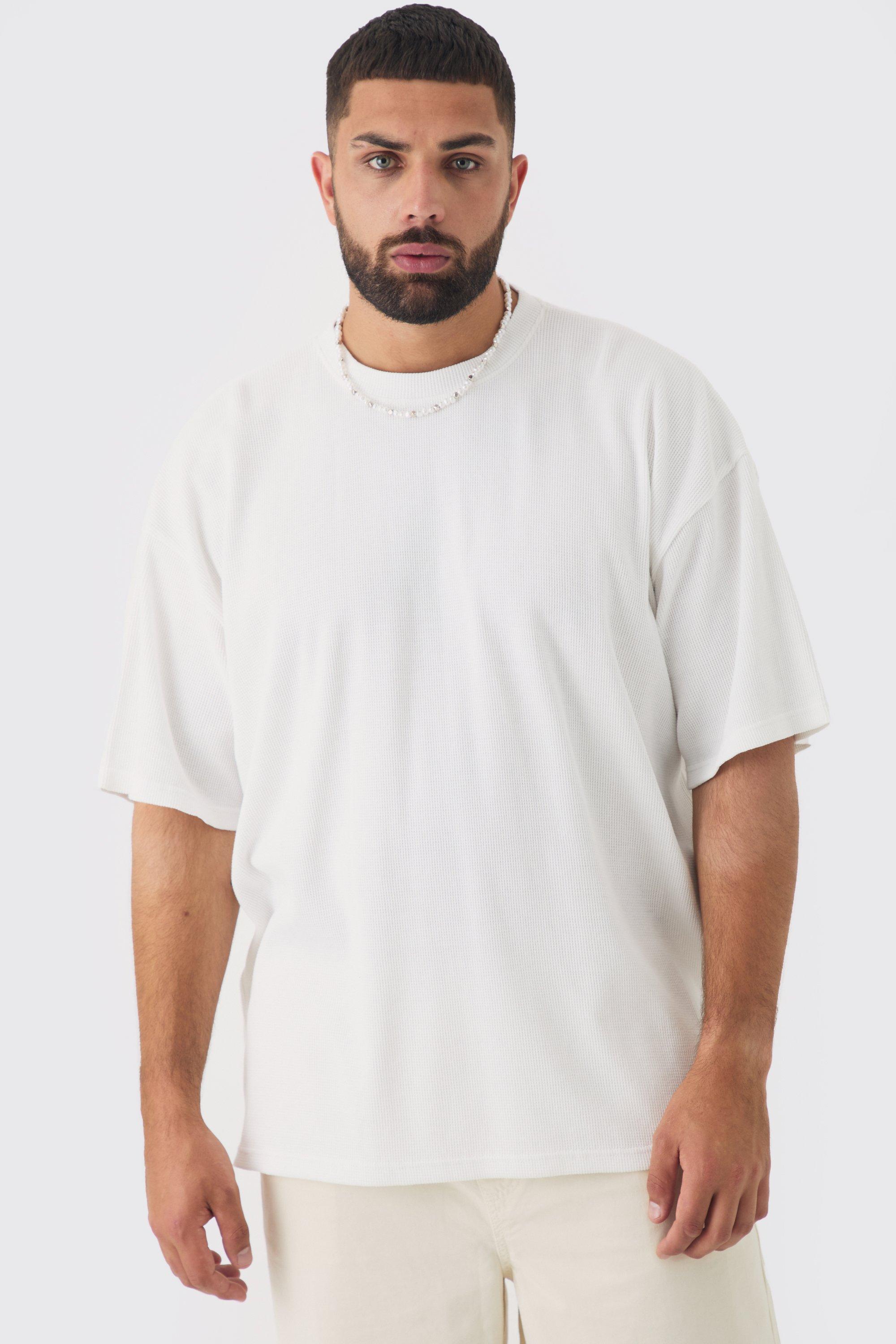 T-shirt Plus Size oversize con trama a nido d'ape, Bianco