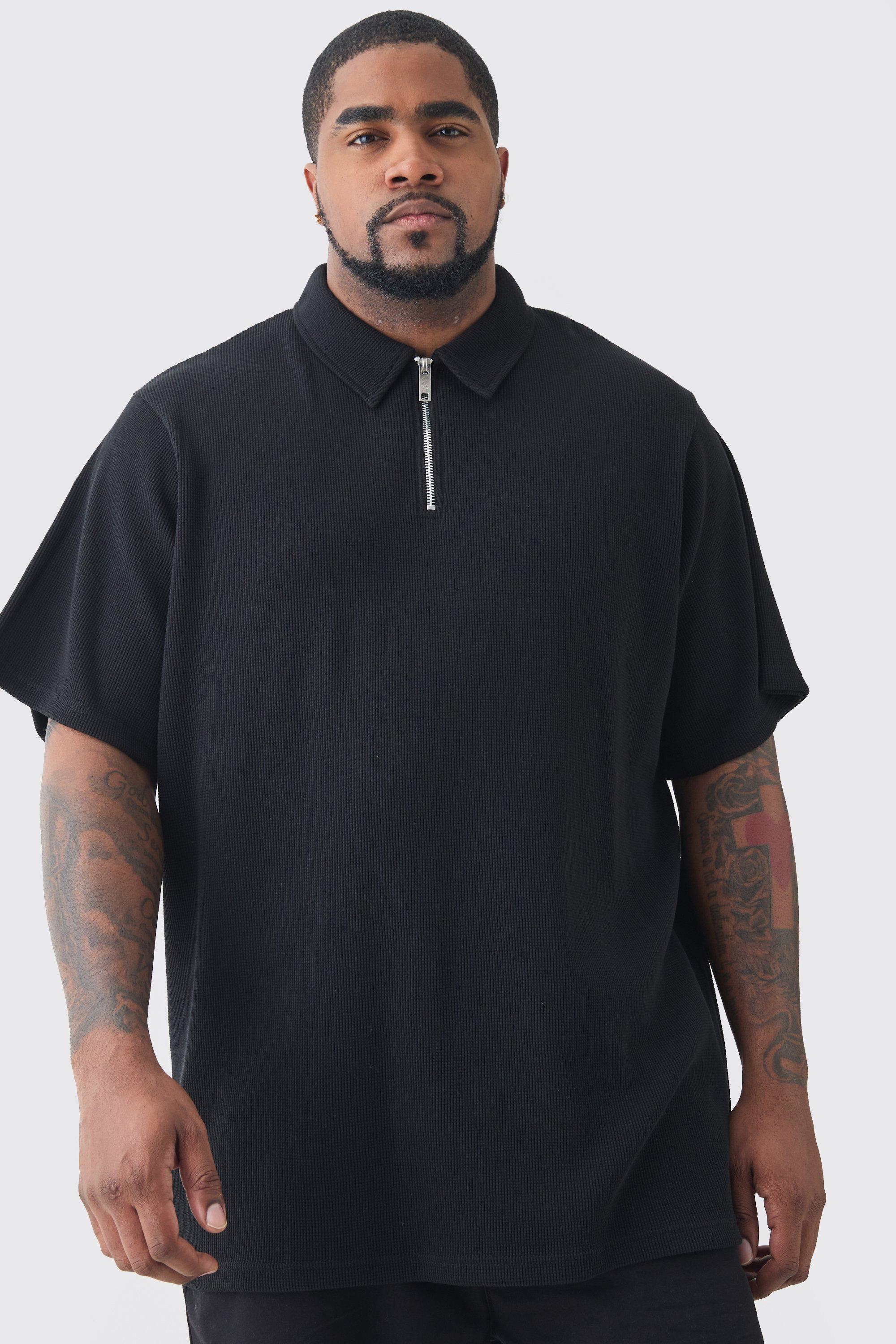 Polo Plus Size con trama a nido d'ape, Nero