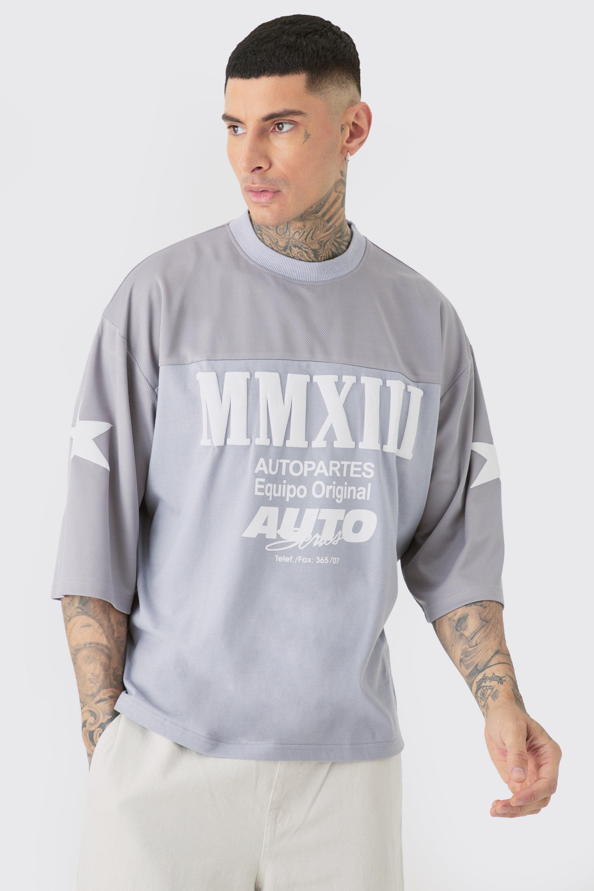 T-shirt Tall squadrata oversize con mezze maniche da moto, Grigio