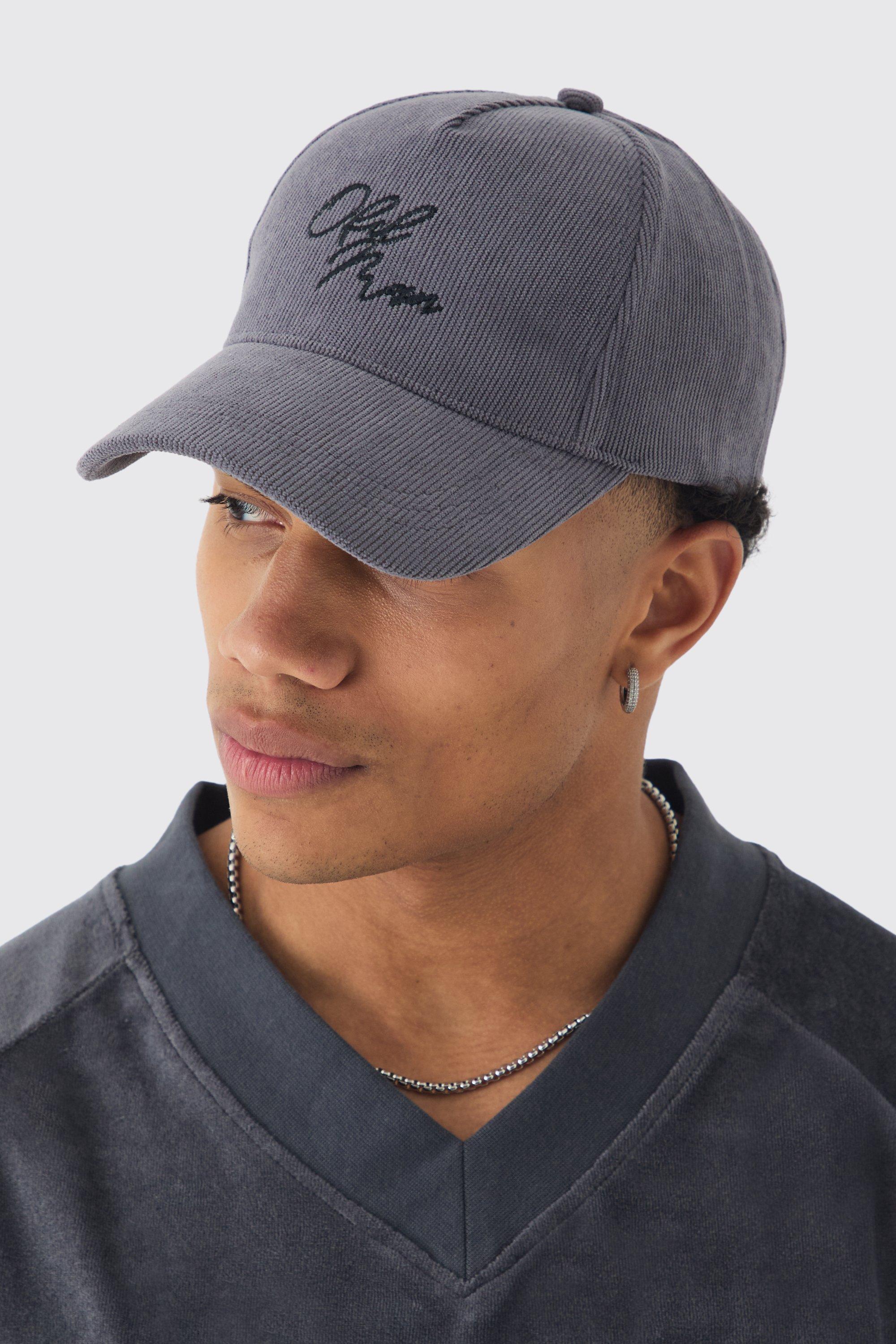 Mens Cord Ofcl Man Embroidered Cap In Grey, Grey