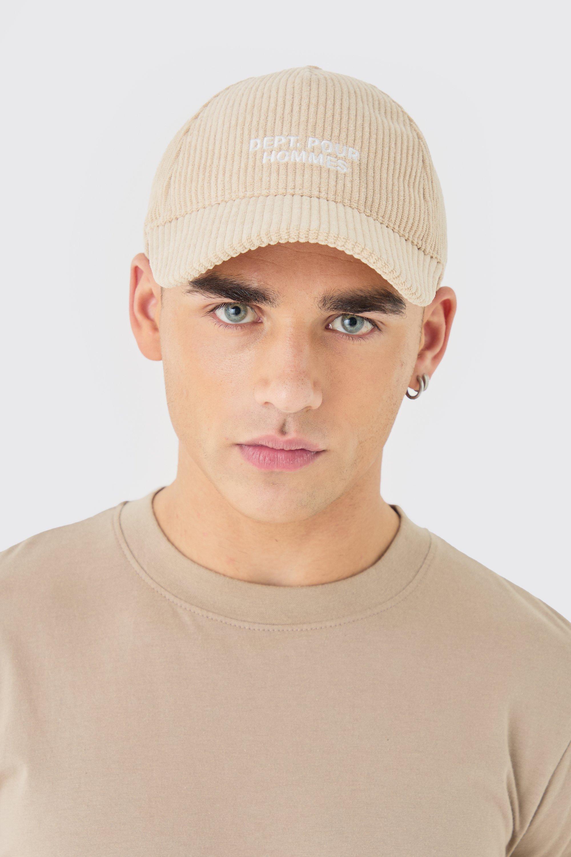 Mens Cord Homme Embroidered Cap In Beige, Beige