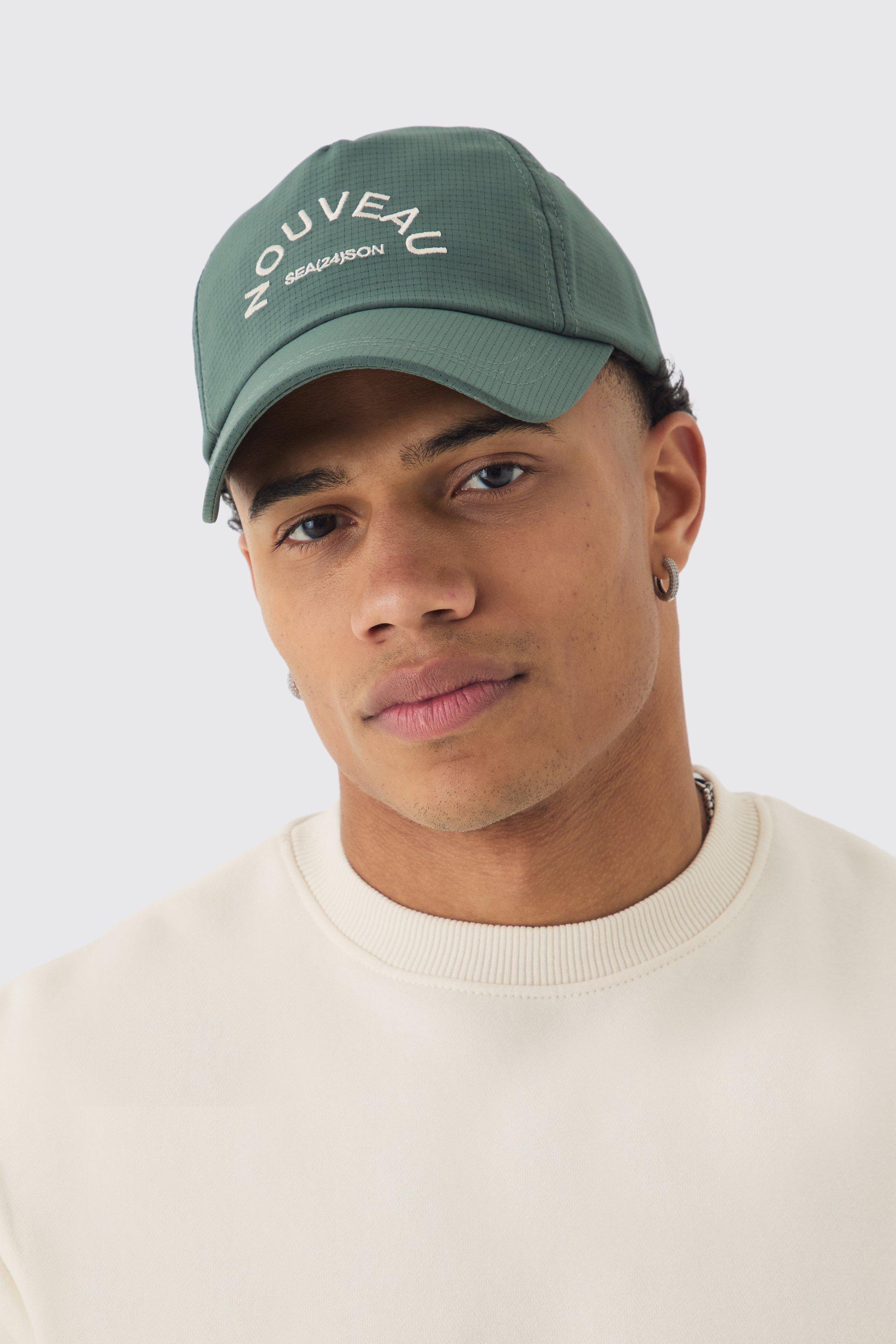 Mens Green Ripstop Embroidered Graphic Cap In Khaki, Green