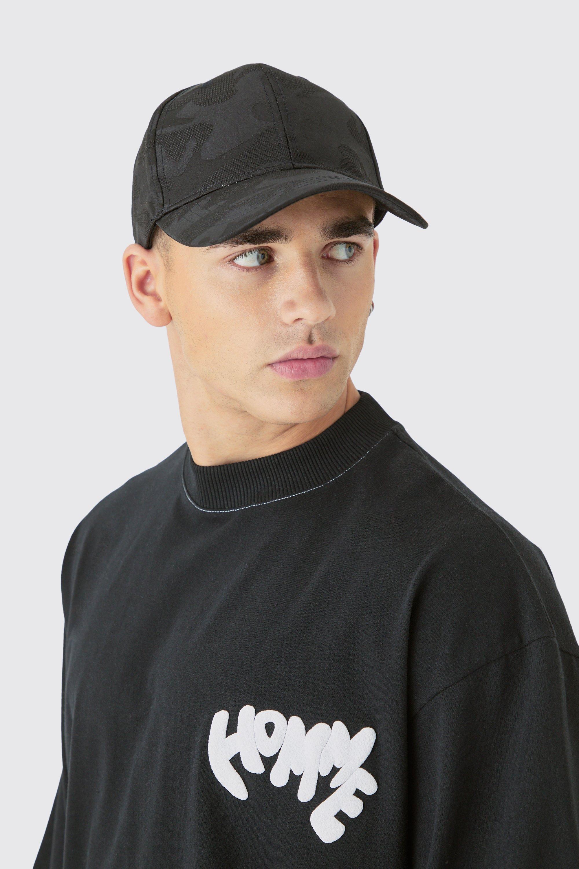 Mens All Over Camo Print Cap In Black, Black