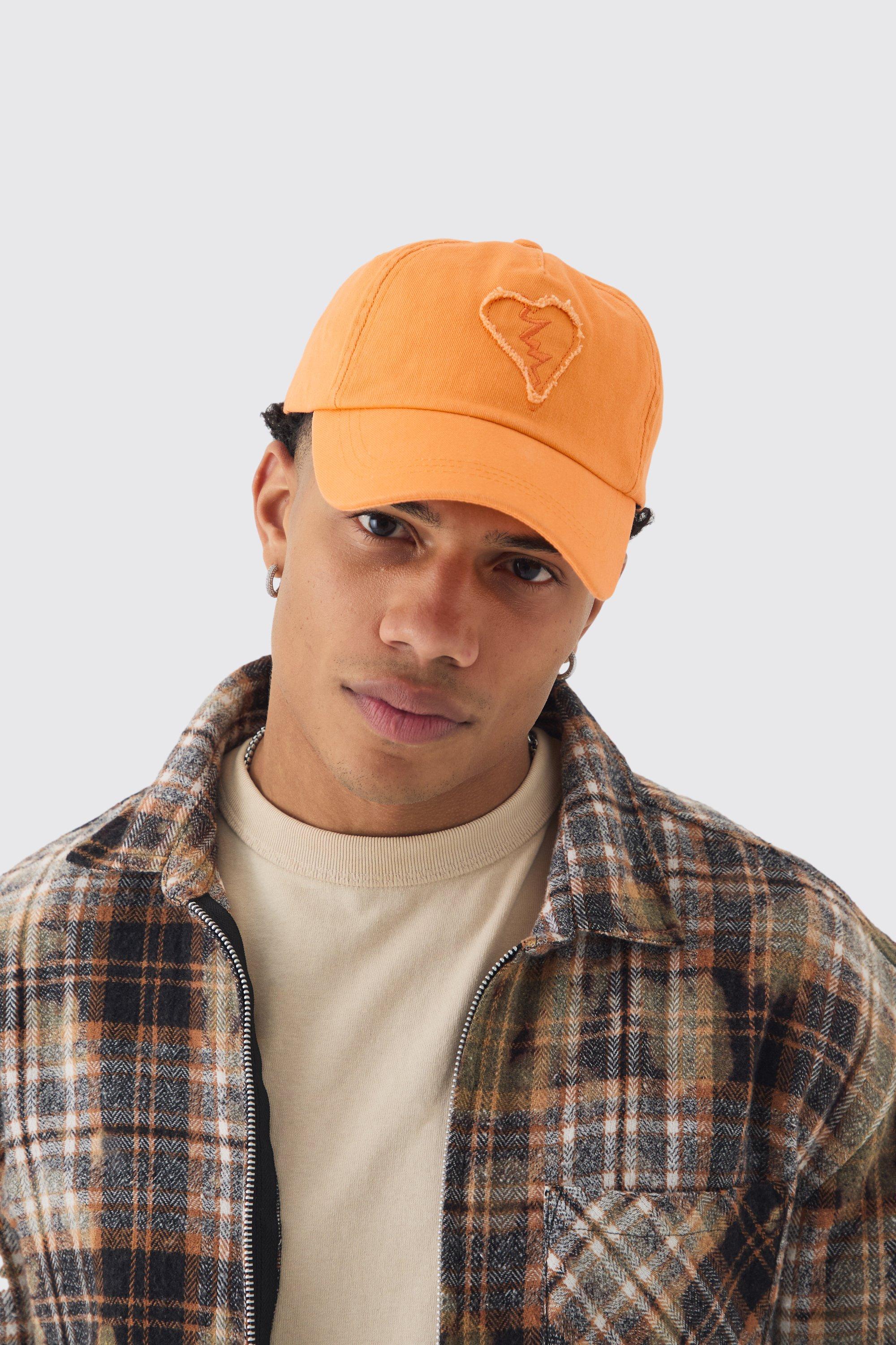 Mens Self Fabric Heart Applique Trucker Cap In Orange, Orange