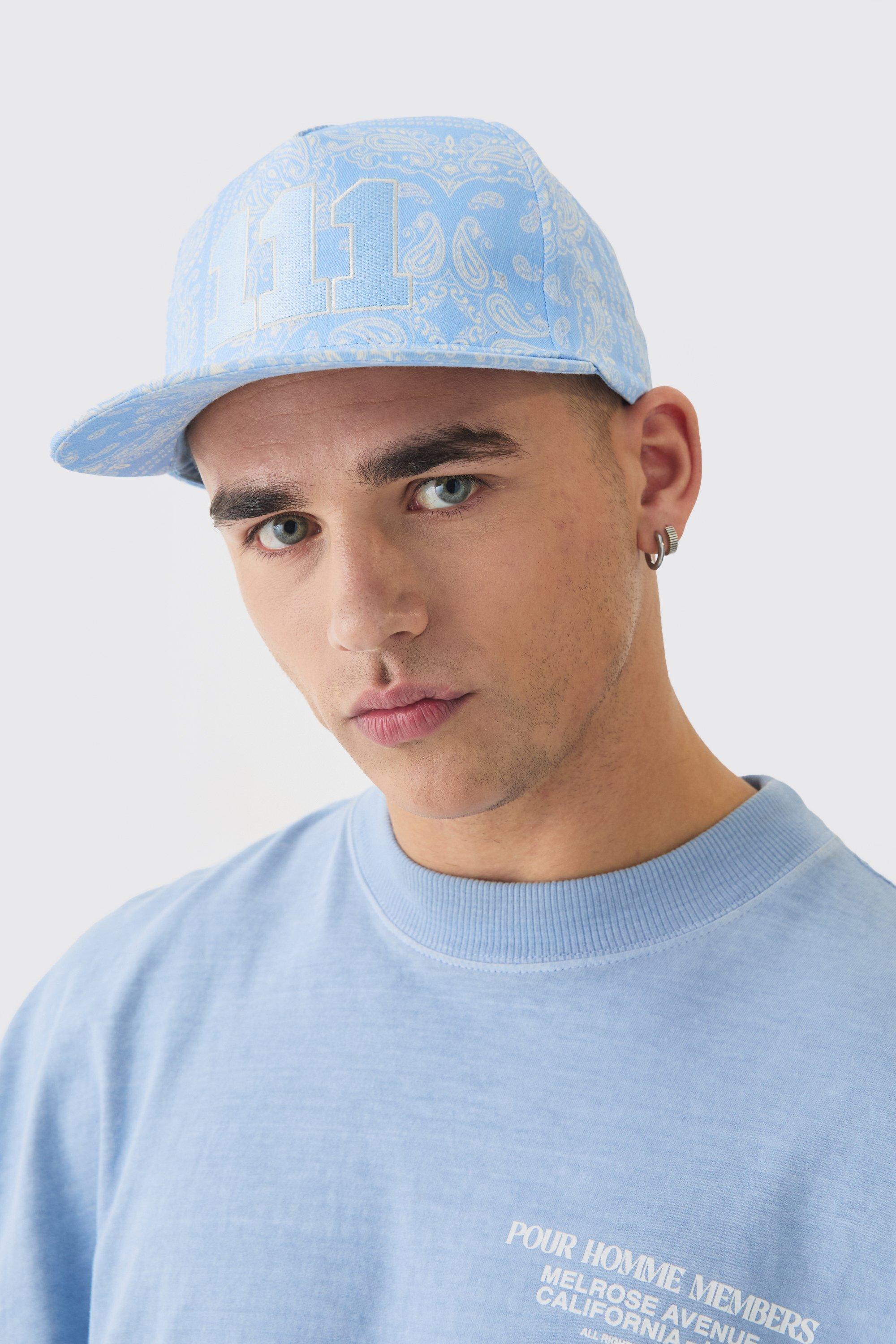 Mens Embroidered Bandana Print Snapback In Blue, Blue