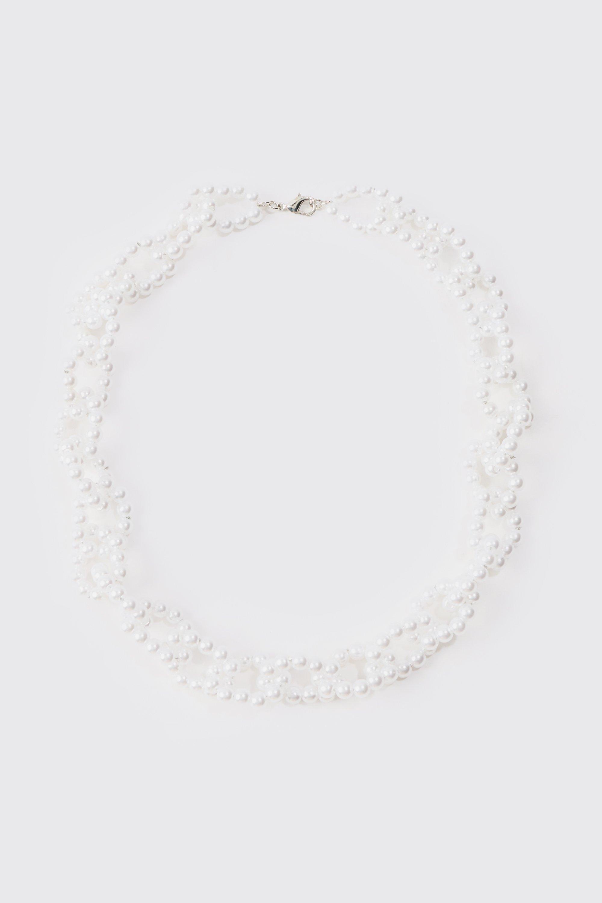 Mens Pearl Chain Necklace In White, White