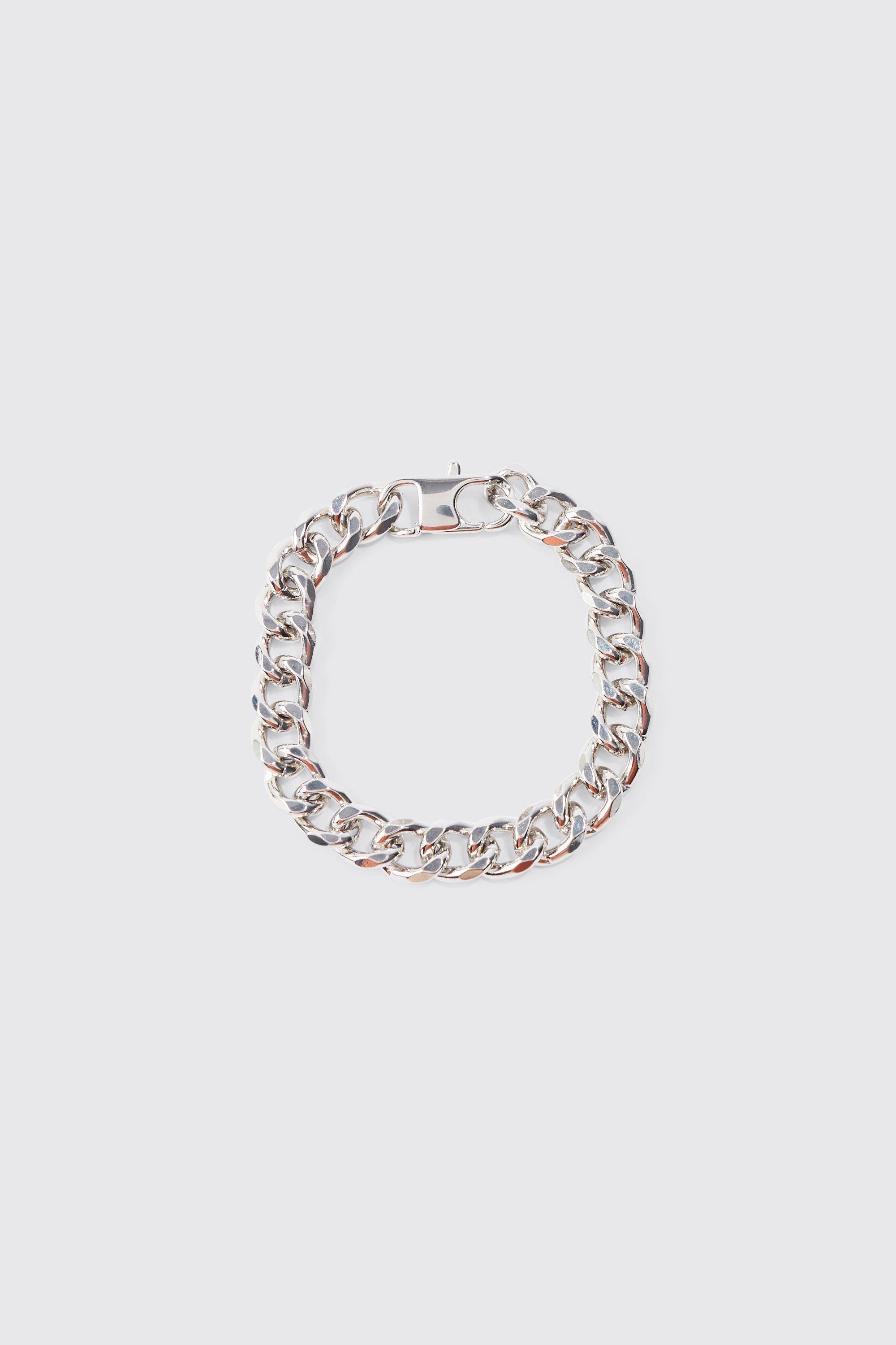 Mens Grey Cuban Chunky Chain Bracelet In Silver, Grey