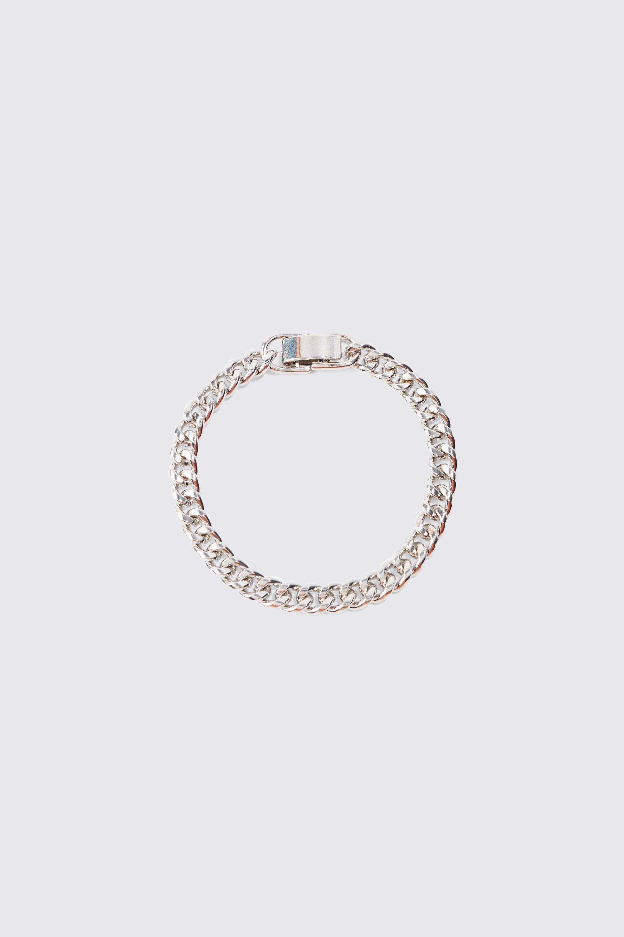 Mens Grey Cuban Chunky Chain Bracelet In Silver, Grey