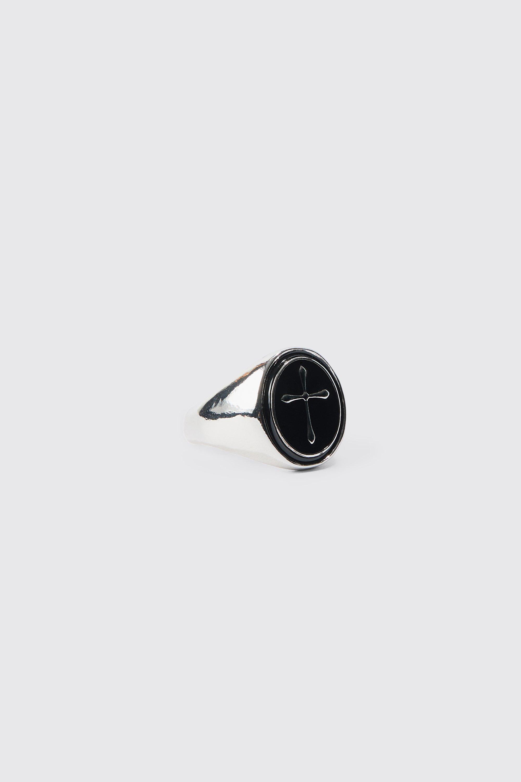 Mens Cross Signet Ring In Black, Black