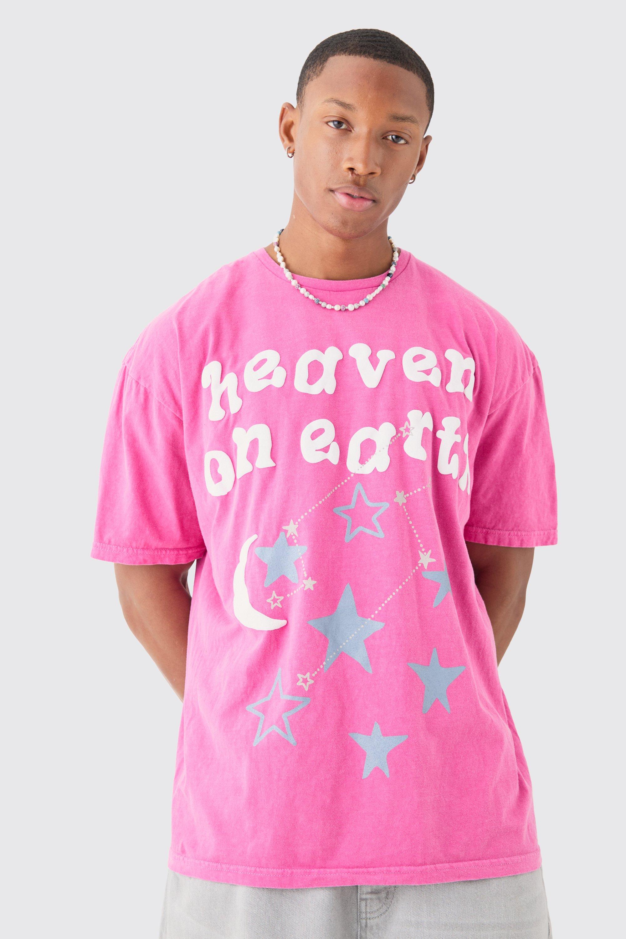 Image of Oversized Heaven On Earth Puff Print T-shirt, Pink