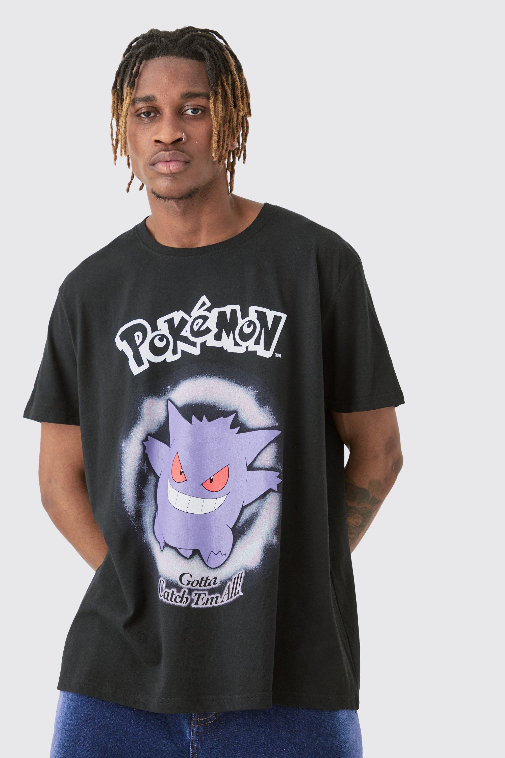 Mens Tall Pokemon Gengar Printed Licensed T-shirt In Black, Black