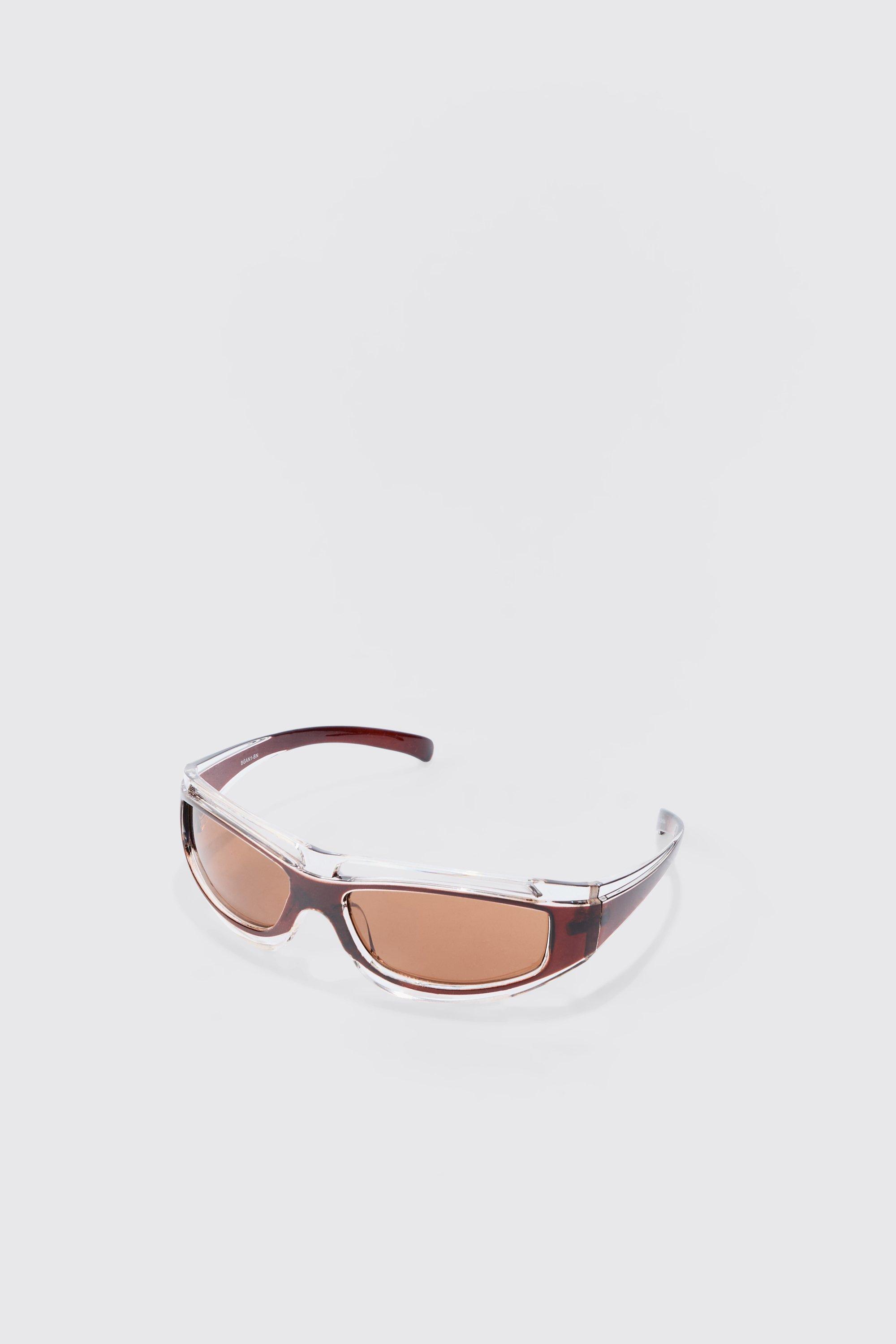 Mens Double Frame Detail Sunglasses In Brown, Brown