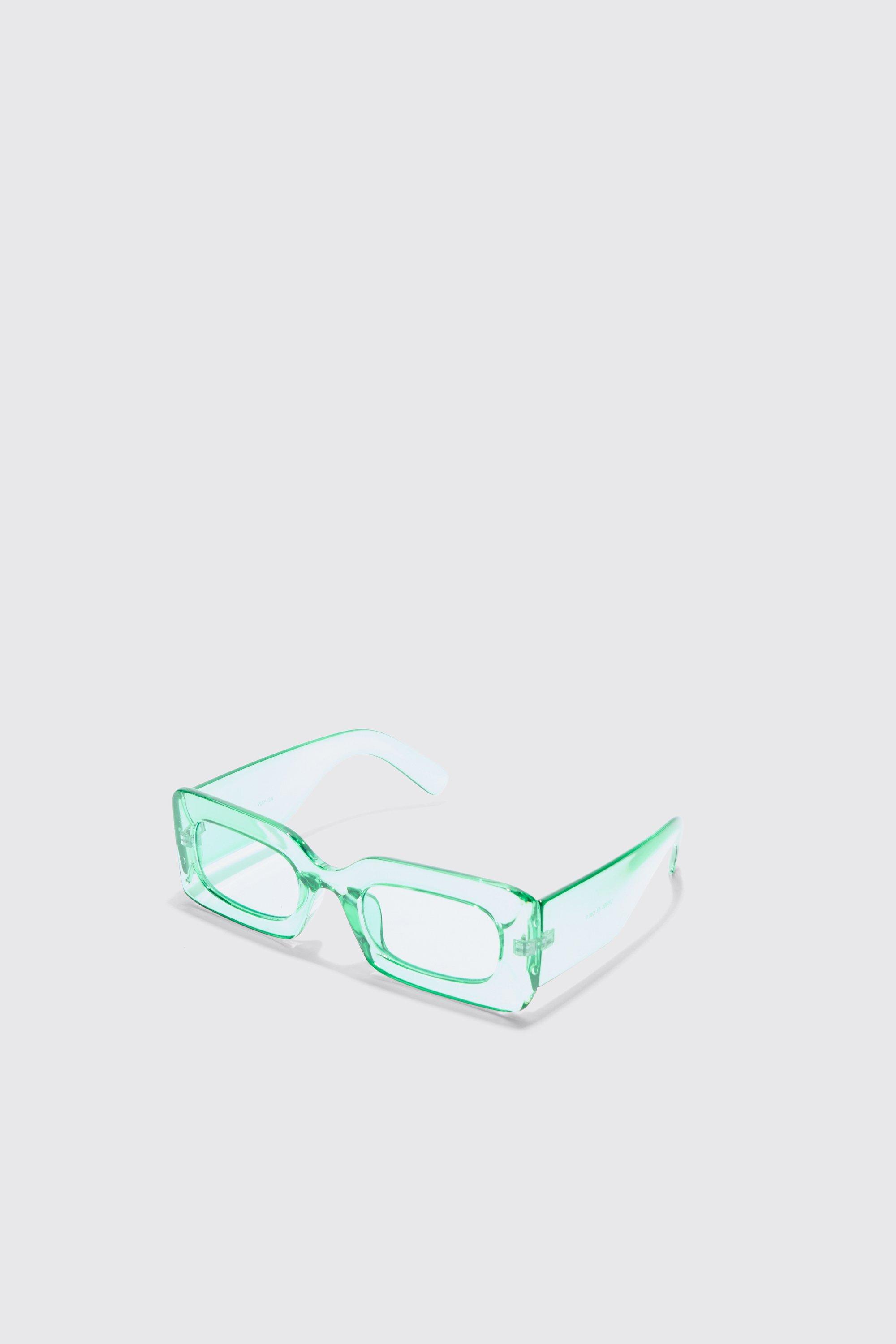 Mens Rectangular Clear Plastic Sunglasses In Green, Green