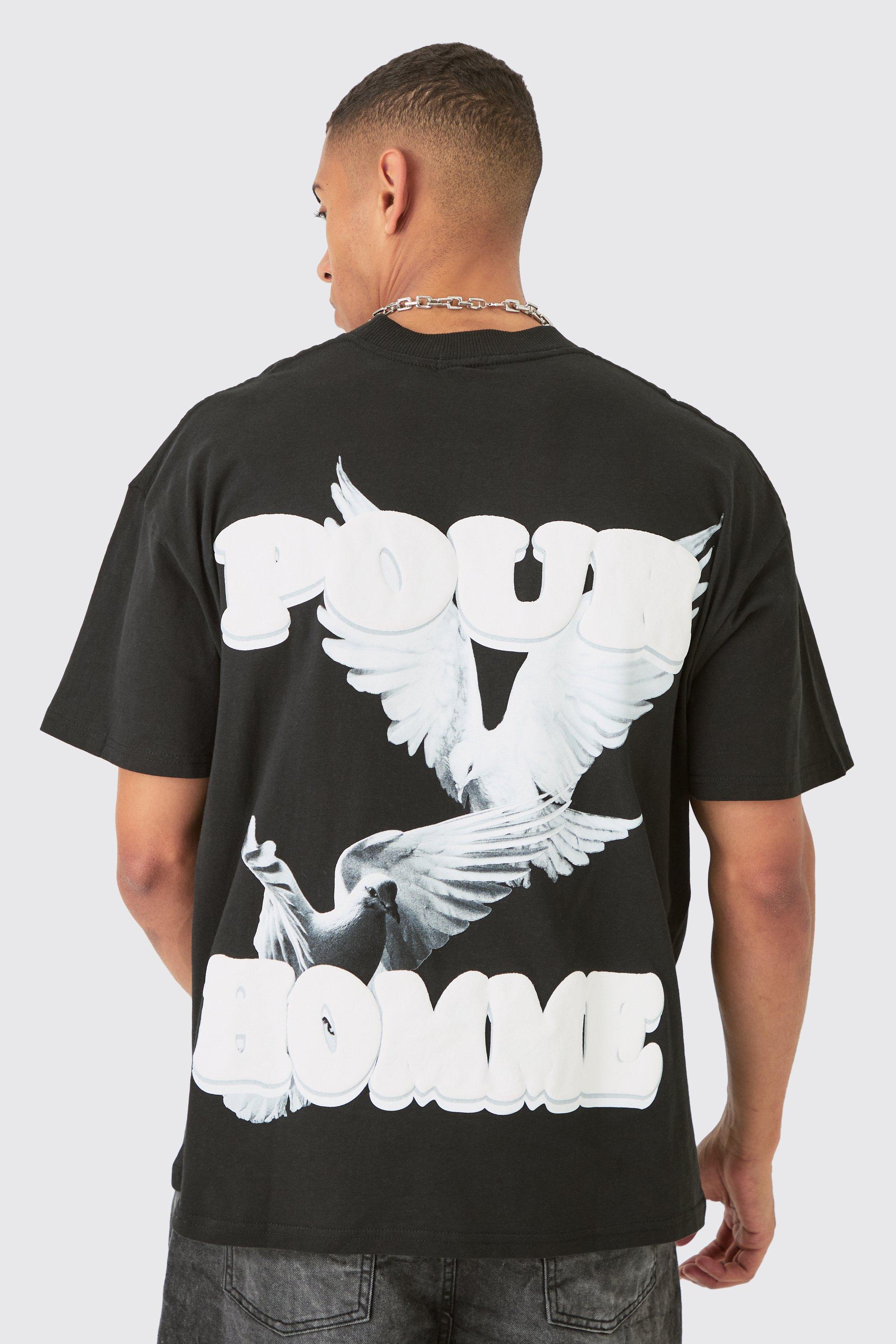 Image of Oversized Dove Puff Print T-shirt, Nero