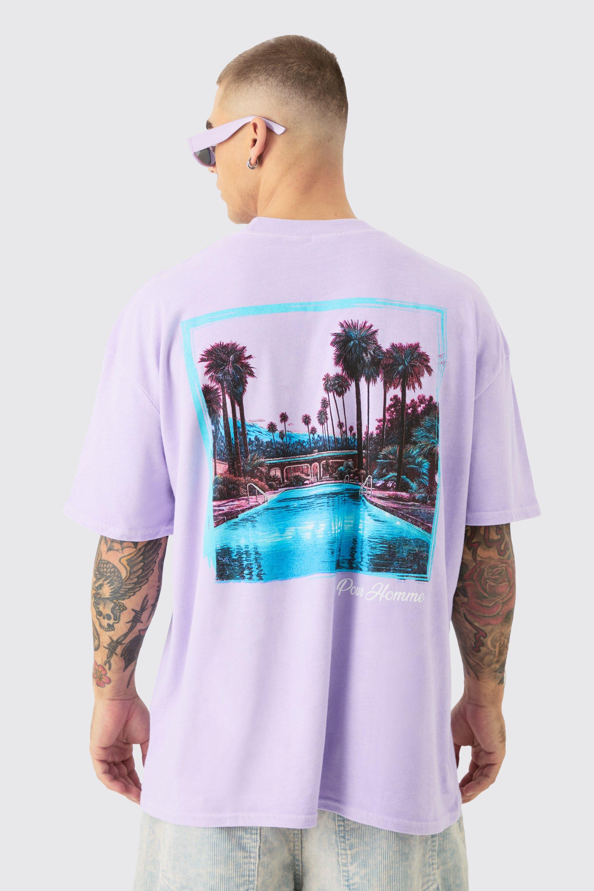 Image of Oversized Landscape Picture Print T-shirt, Purple