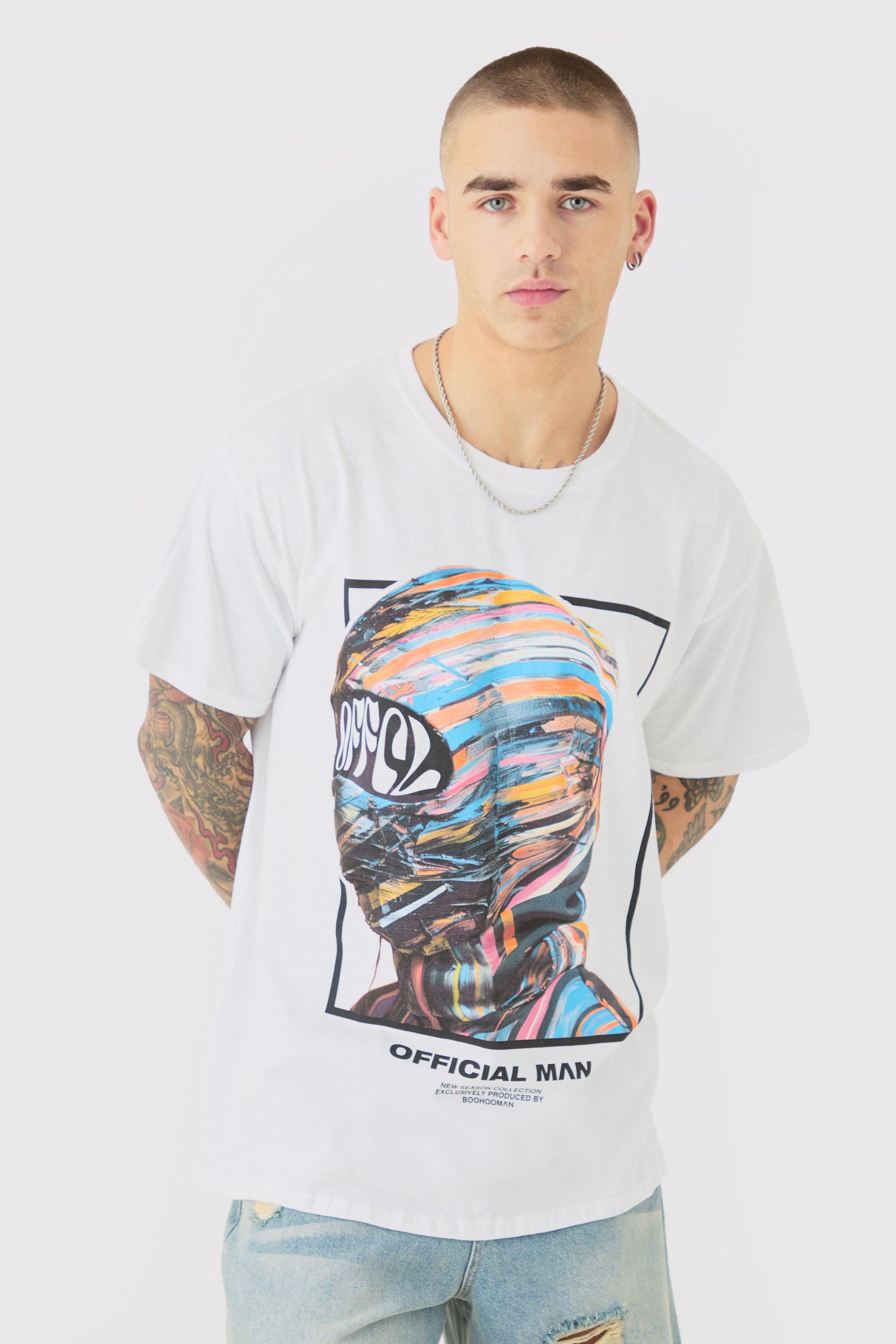 Image of Oversized Ofcl Mask Graphic T-shirt, Bianco