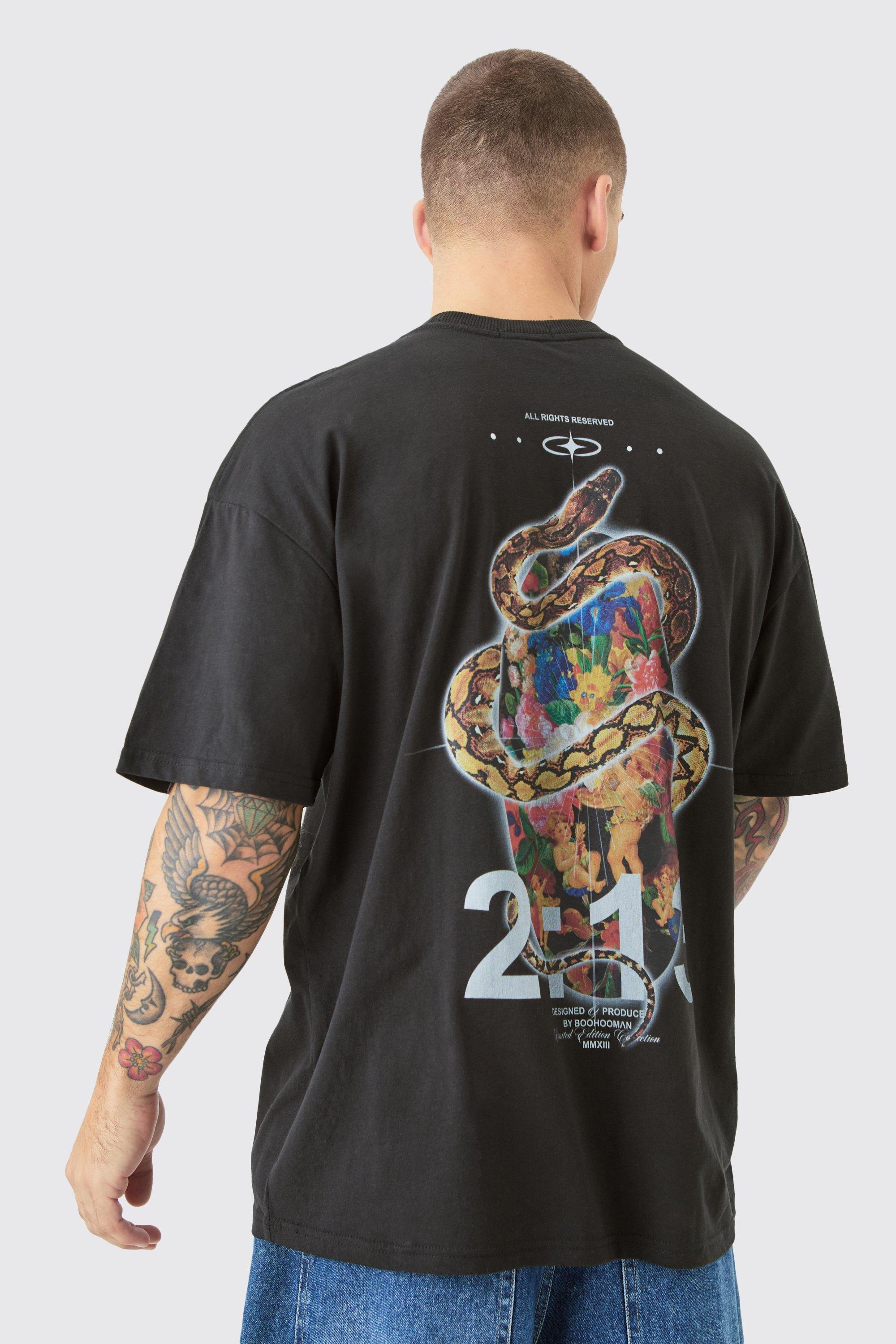 Image of Oversized Snake Renaissance Print T-shirt, Nero