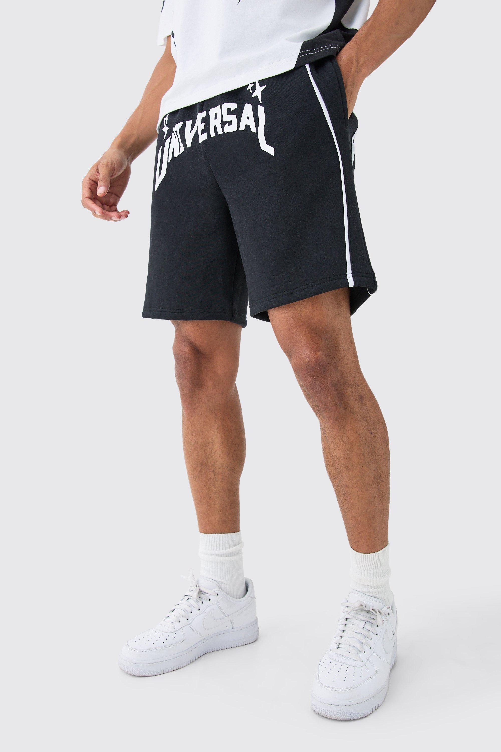 Mens Black Relaxed Fit Universal Graphic Short, Black