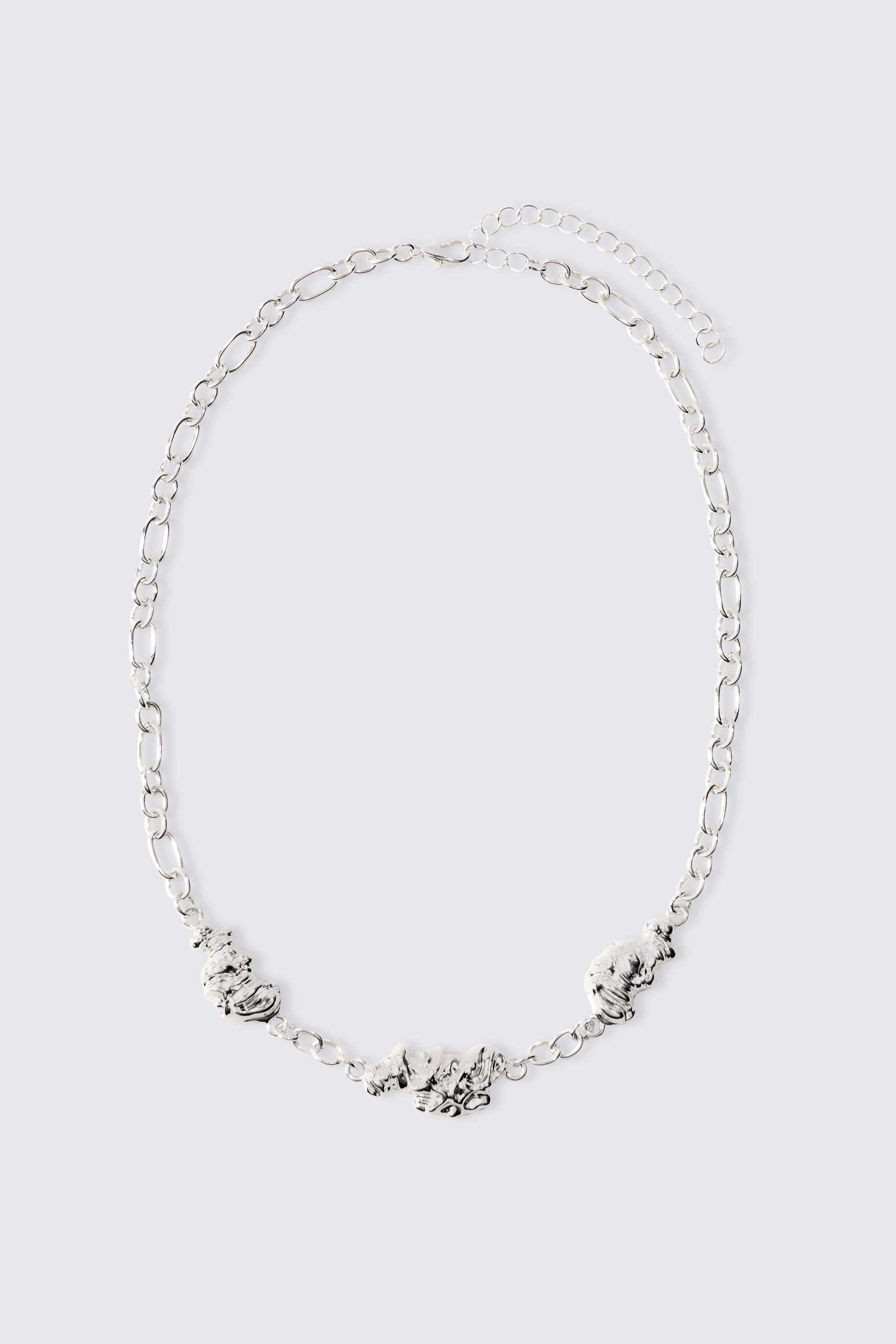 Mens Grey Melted Chain Detail Necklace In Silver, Grey