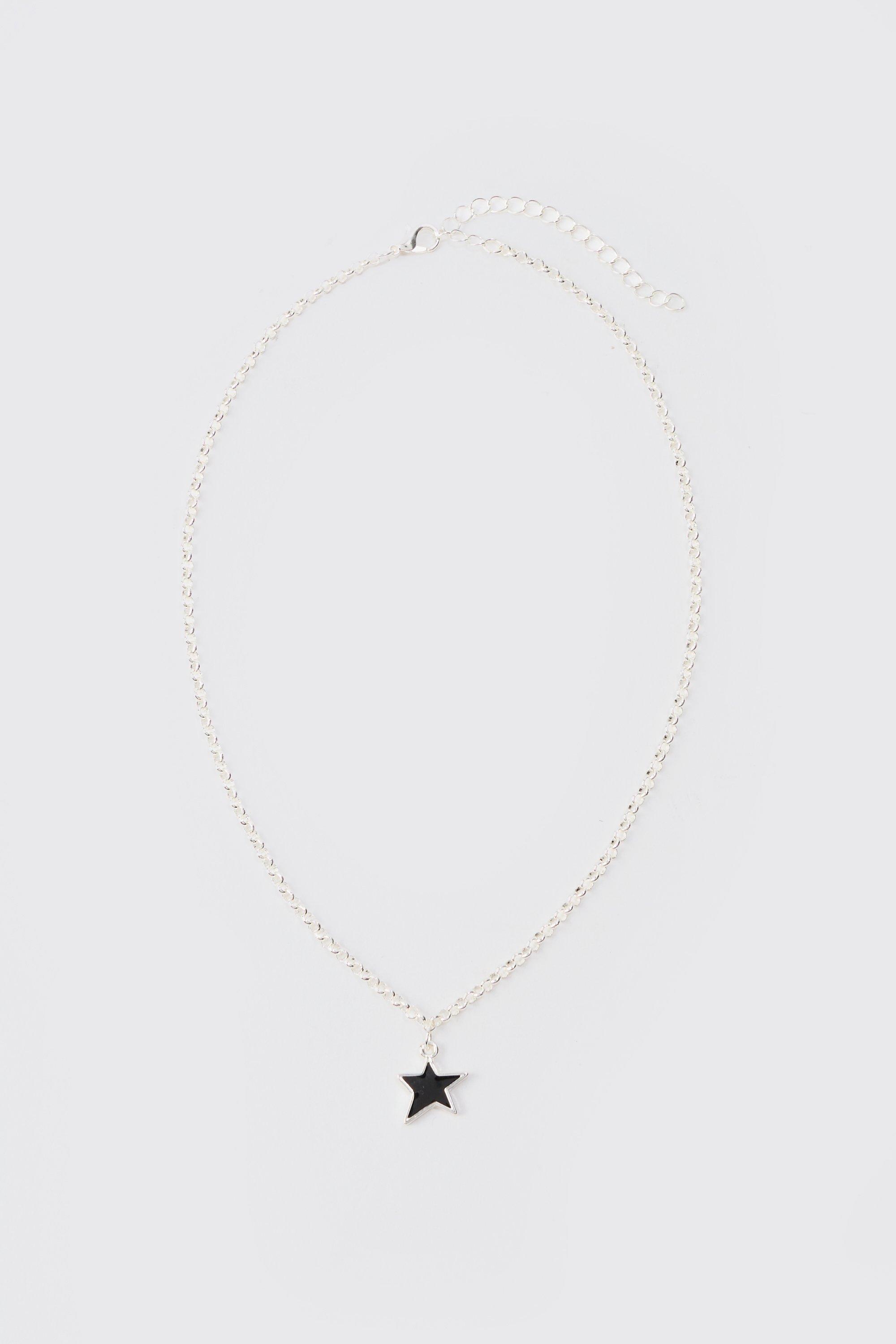 Mens Grey Star Pendant Chain Necklace, Grey