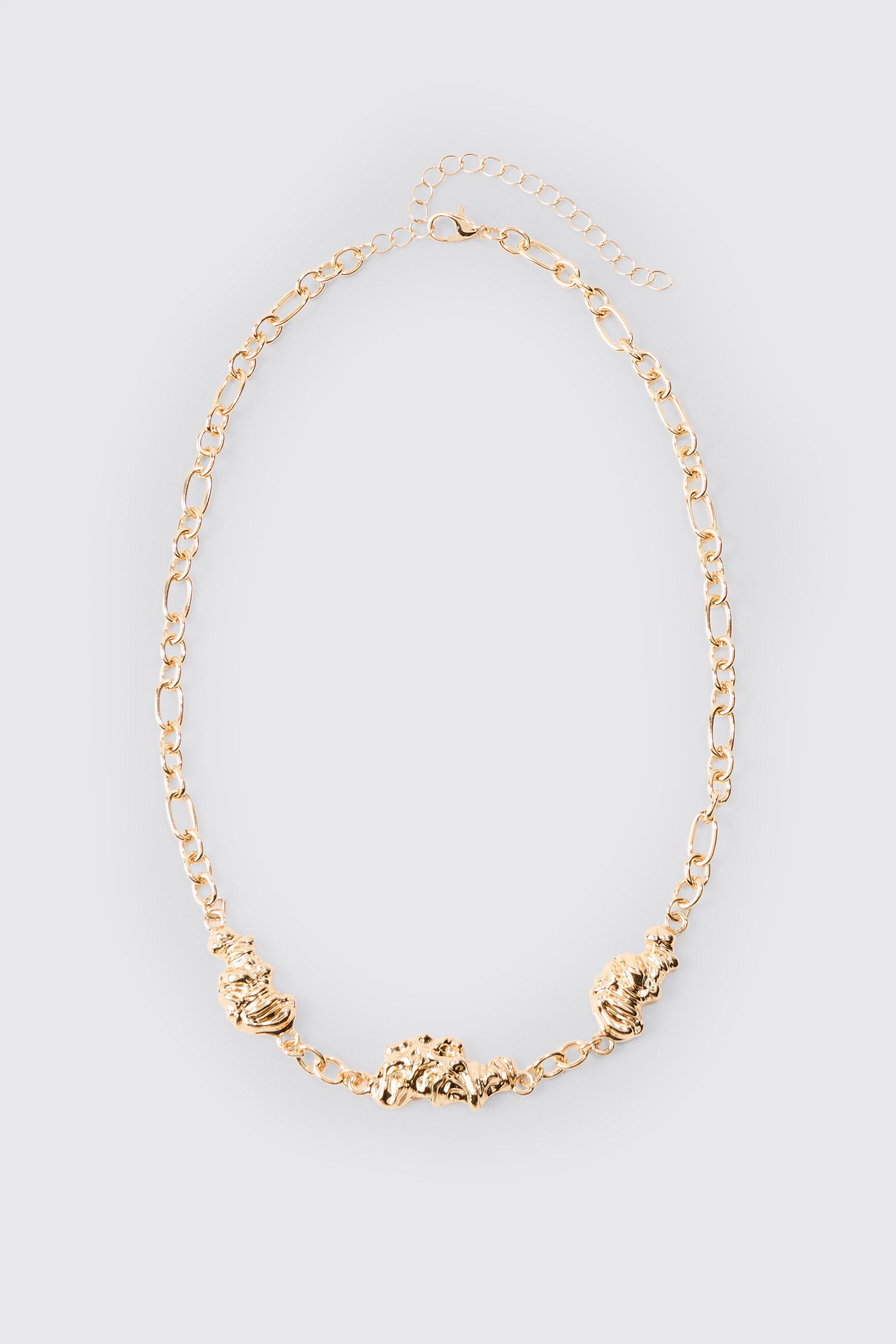 Mens Metallics Melted Chain Detial Necklace In Gold, Metallics