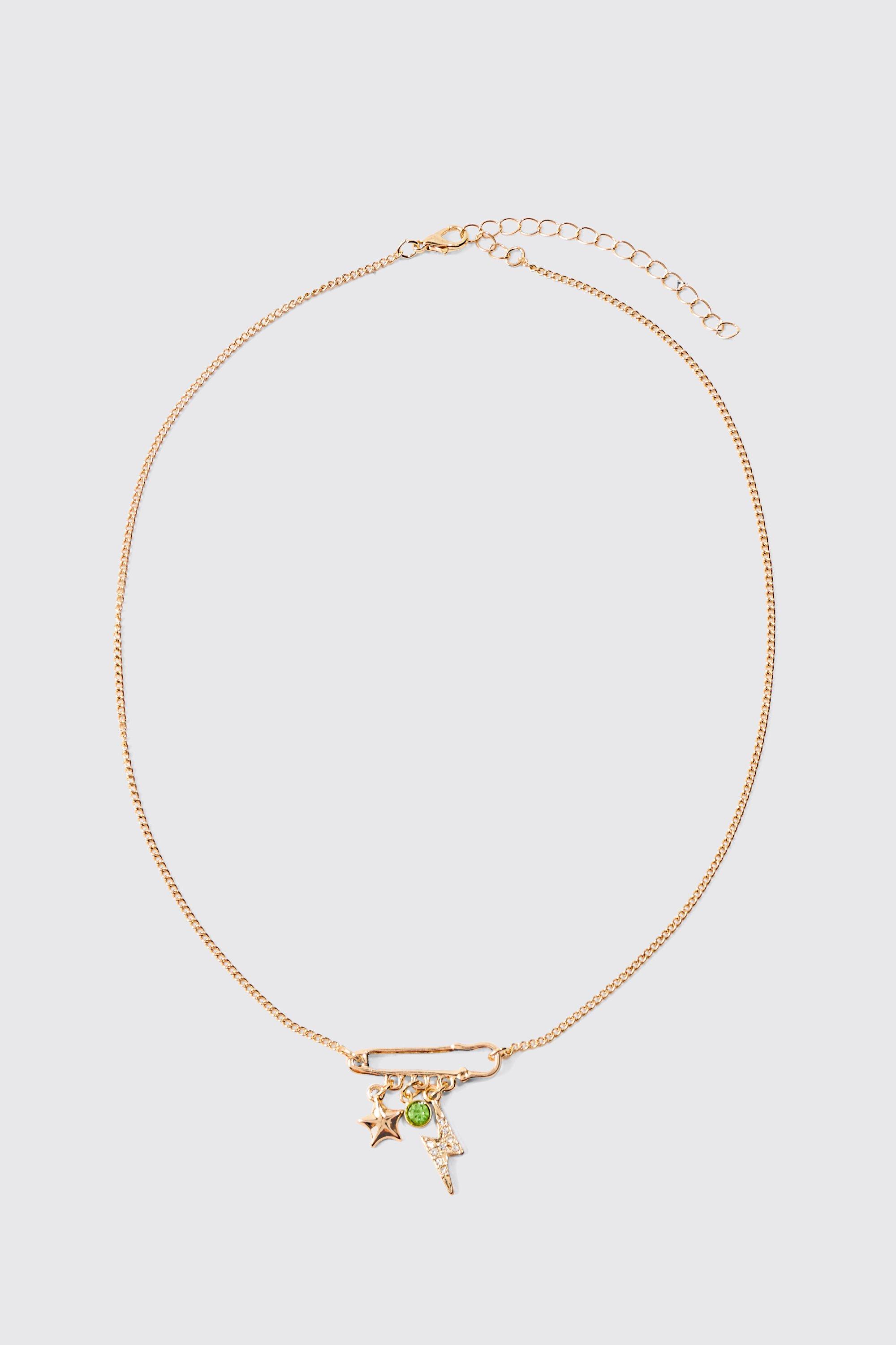 Mens Metallics Mixed Pendant Loop Chain Necklace In Gold, Metallics