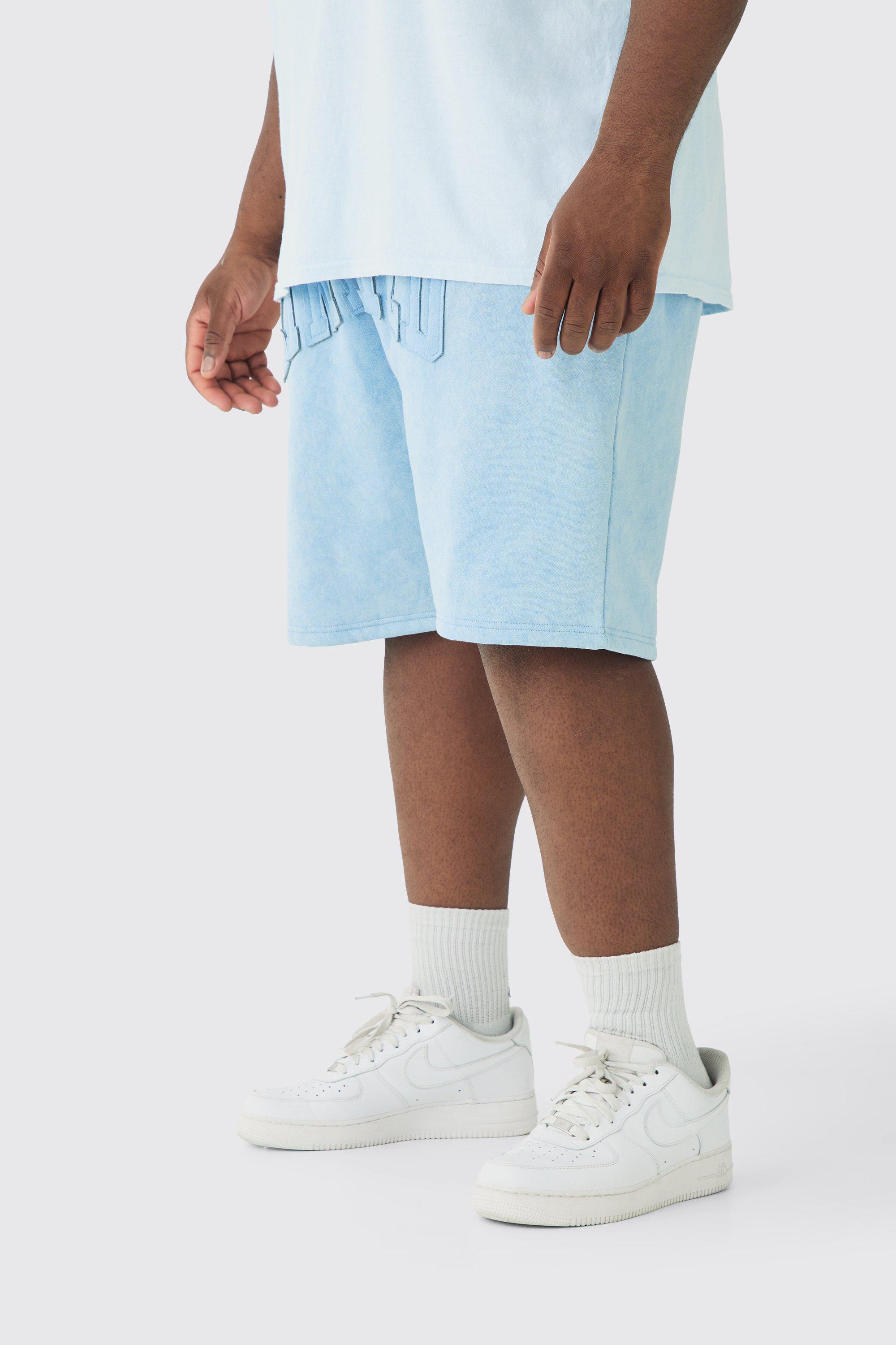Plus Oversized Limited Washed Jersey Shorts, Azzurro