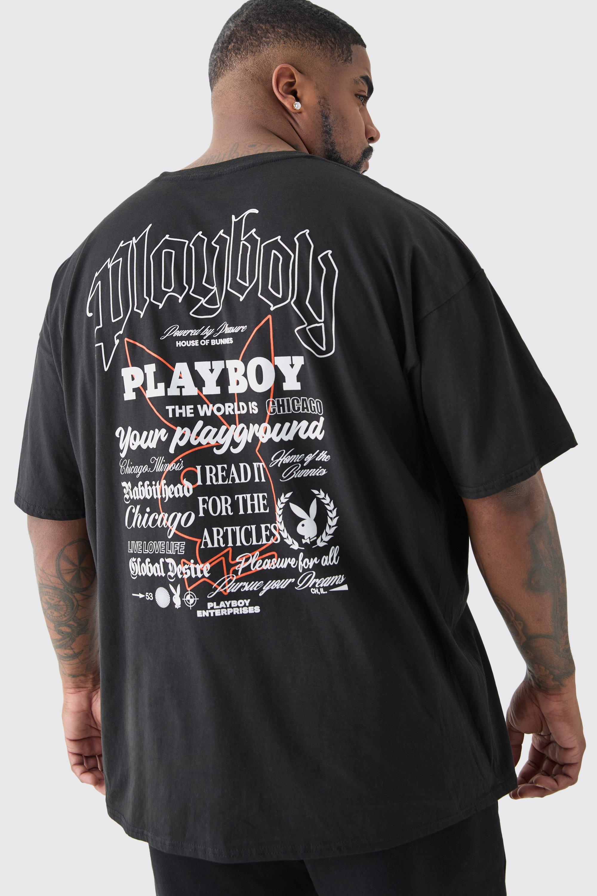 Image of Plus Playboy Badge Printed Licensed T-shirt In Black, Nero