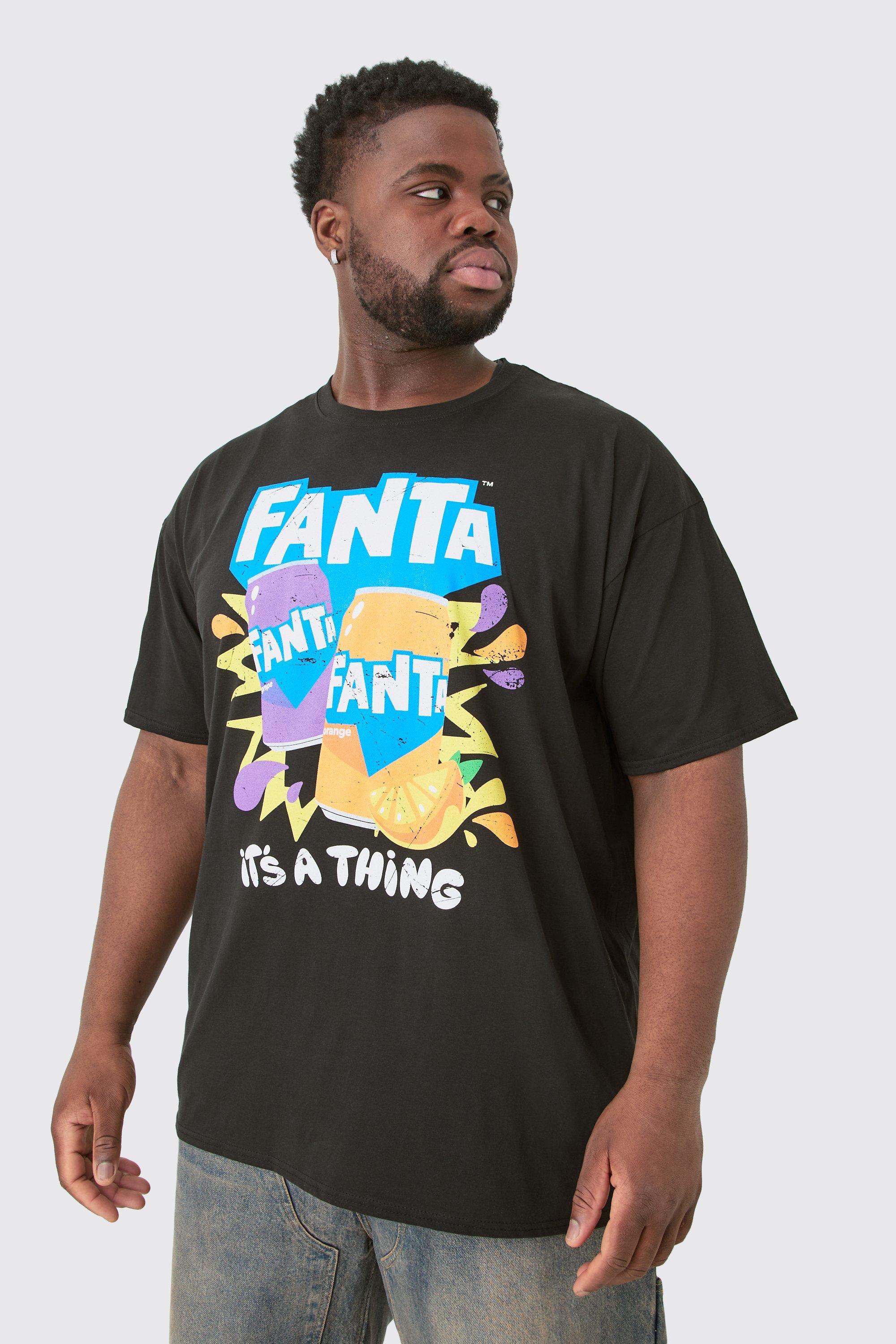 Mens Plus Multi Fanta Printed Licensed T-shirt In Black, Black