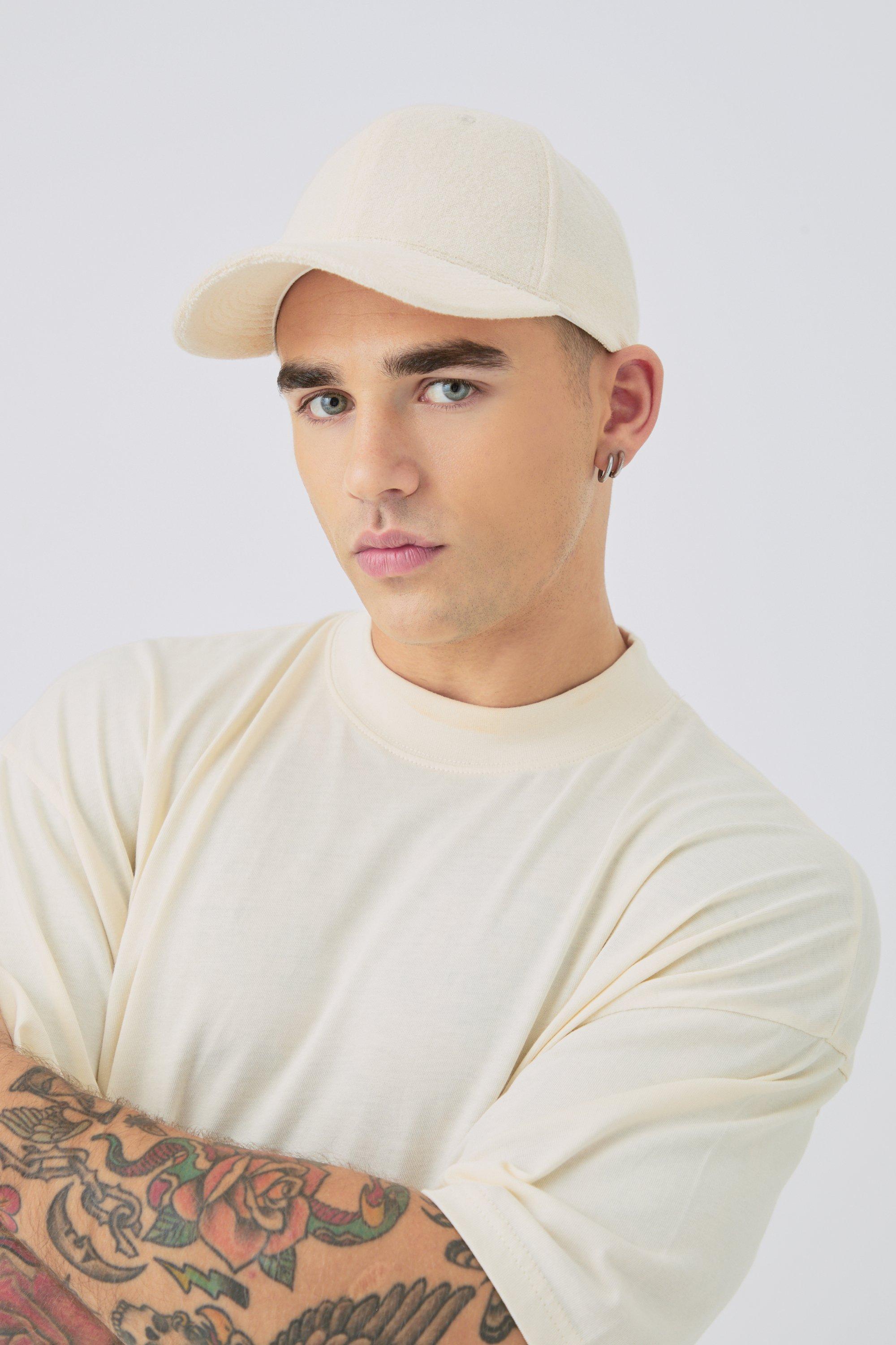 Mens Cream Towelling Cap In Ecru, Cream