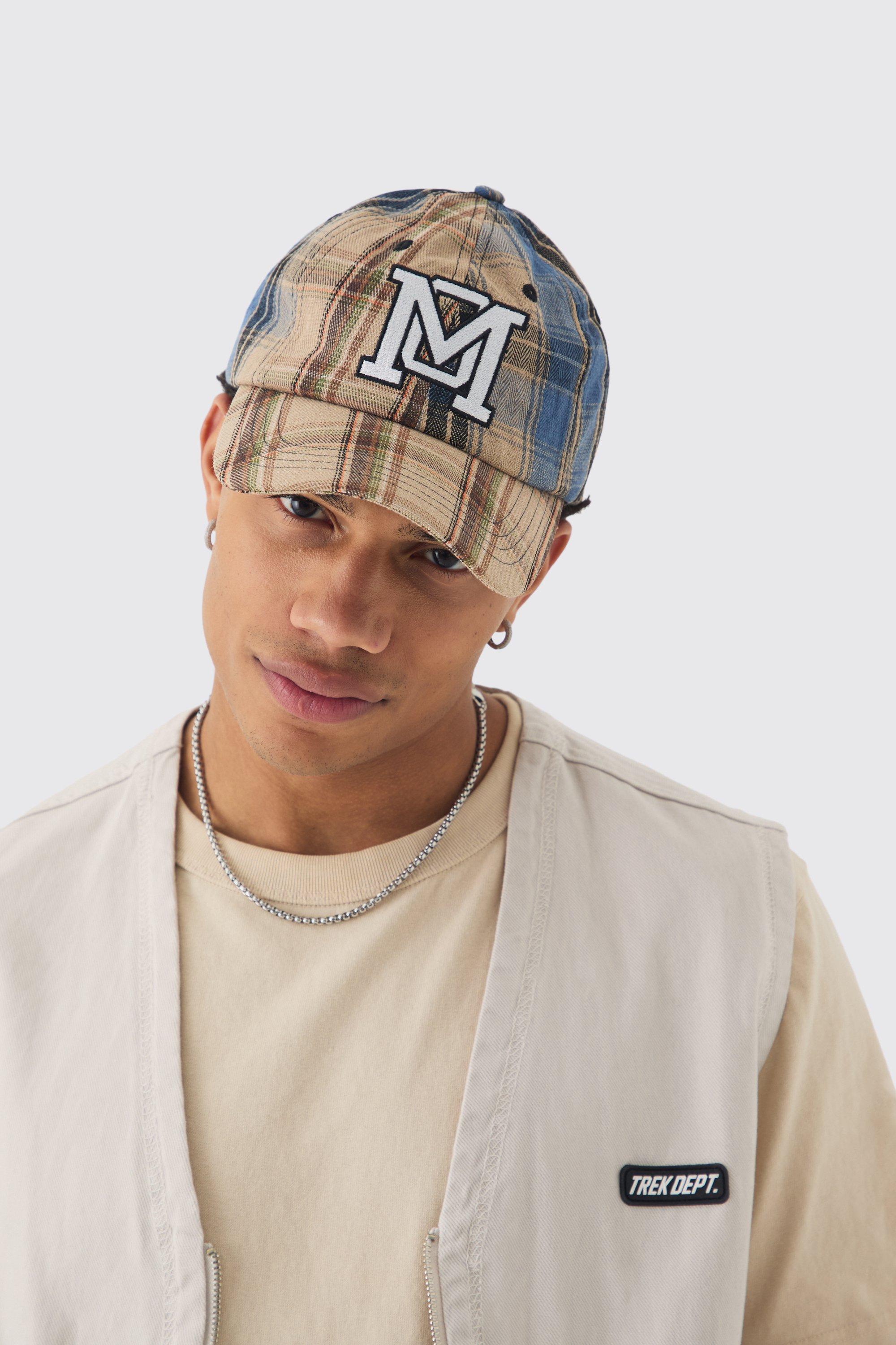 Mens Beige Patchwork Applique Cap In Sand, Beige