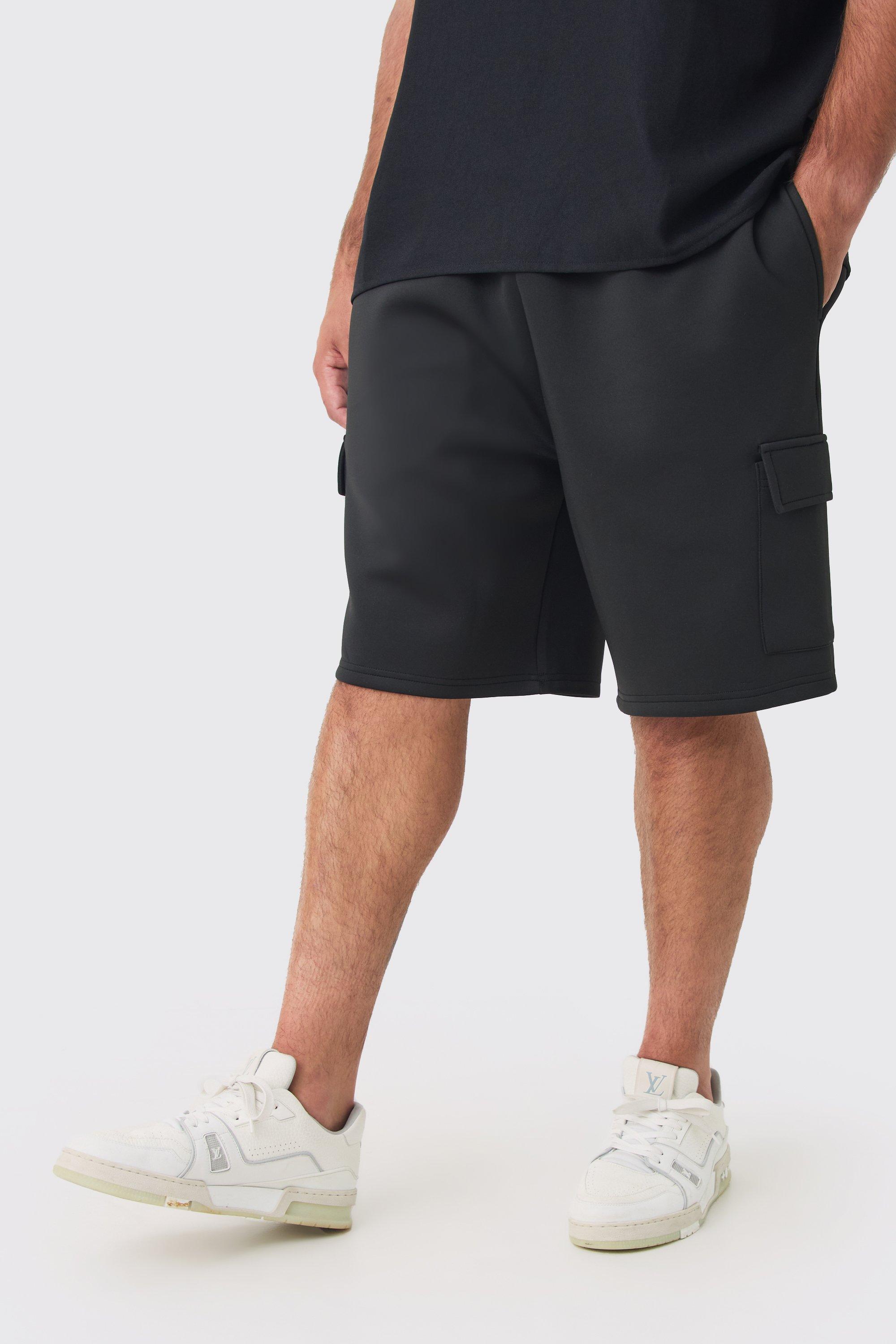 Mens Black Plus Scuba Relaxed Cargo Shorts, Black