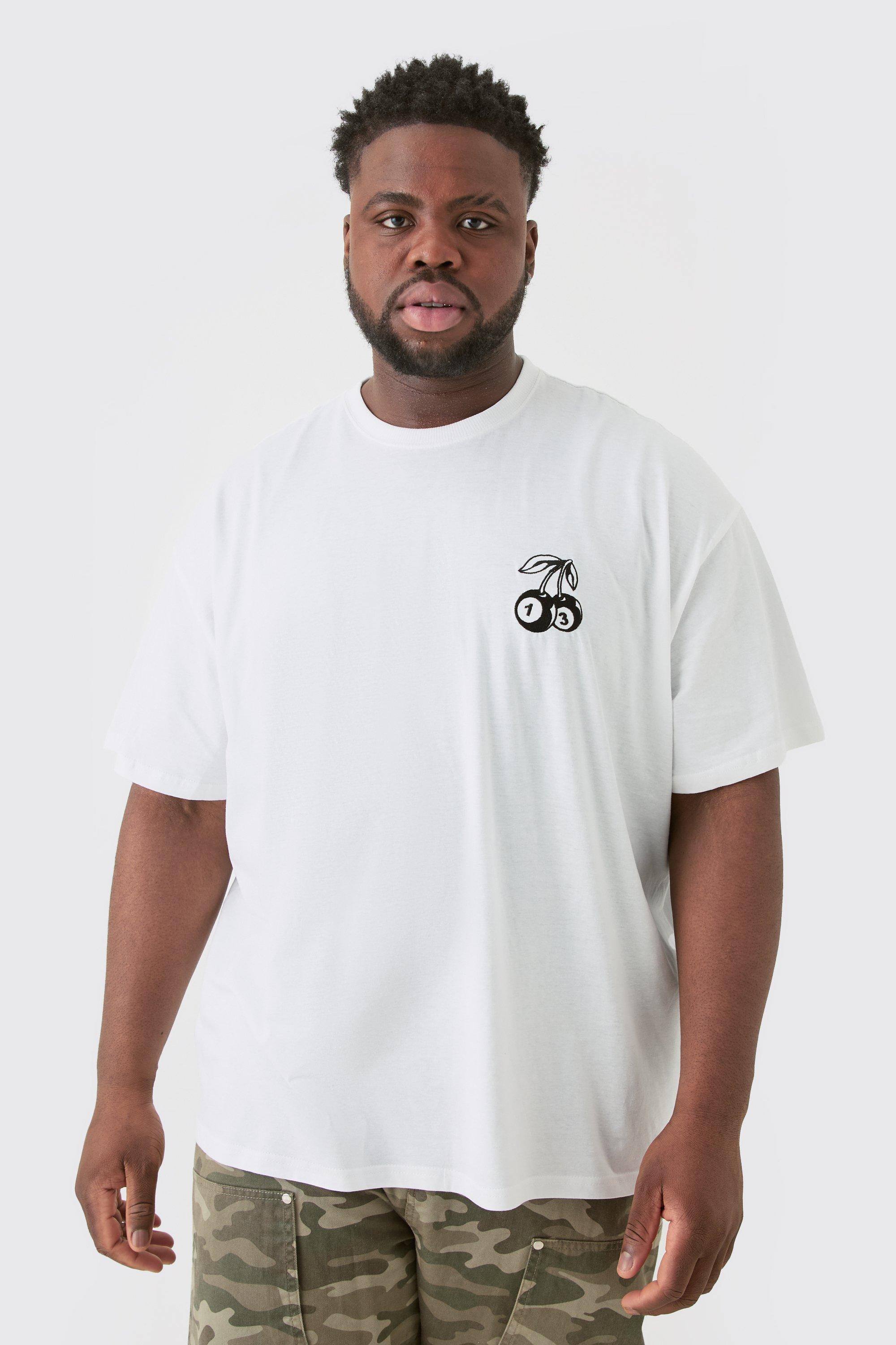 Image of Plus Oversized Dice Cherry Embroidered T-shirt In White, Bianco