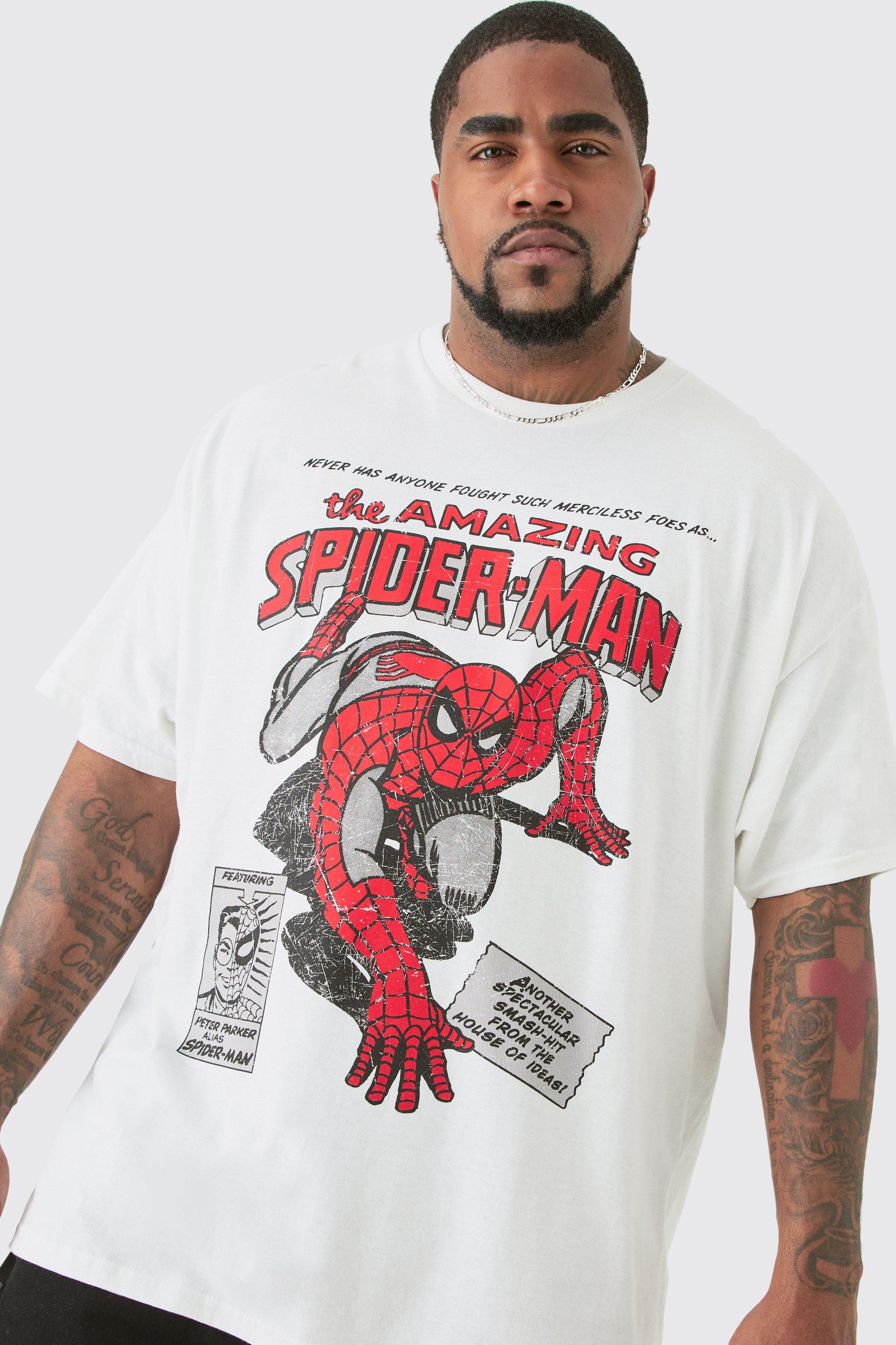 Image of Plus Oversized Spiderman License T-shirt, Bianco