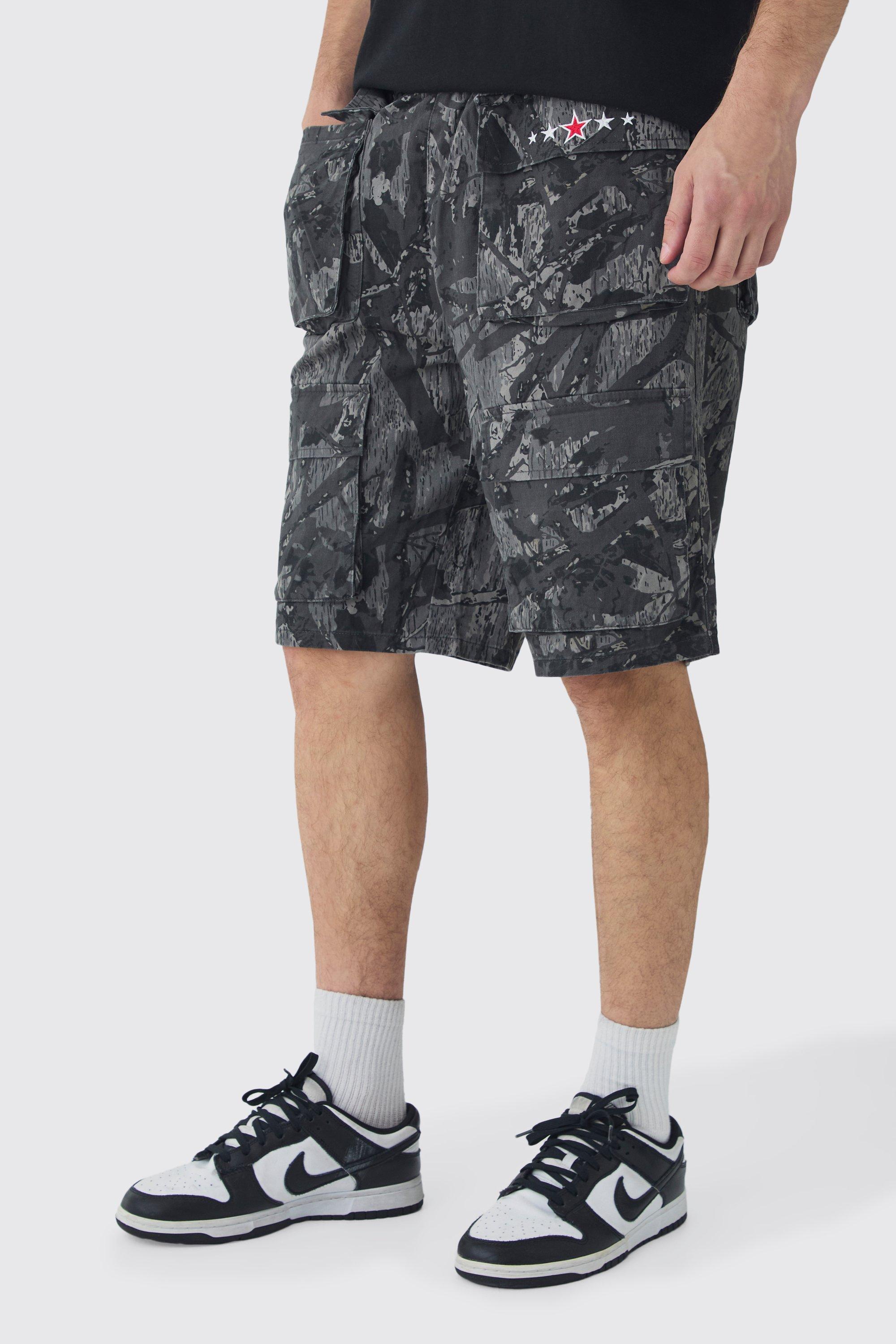 Mens Grey Tall Camo Printed Cargo Pocket With Extended Drawcords, Grey