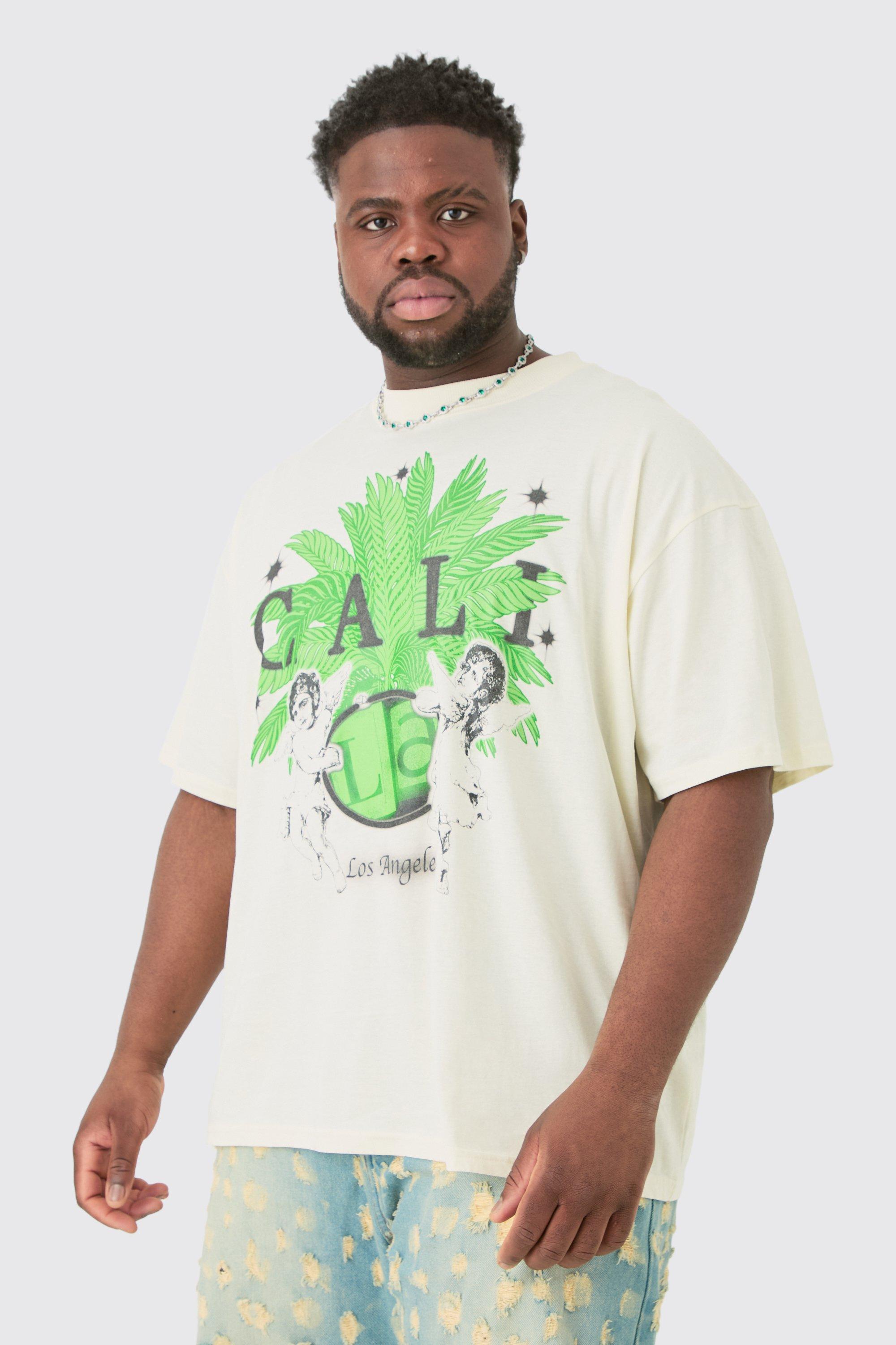 Image of Plus Oversized Extended Neck Cherub Print T-shirt, Cream
