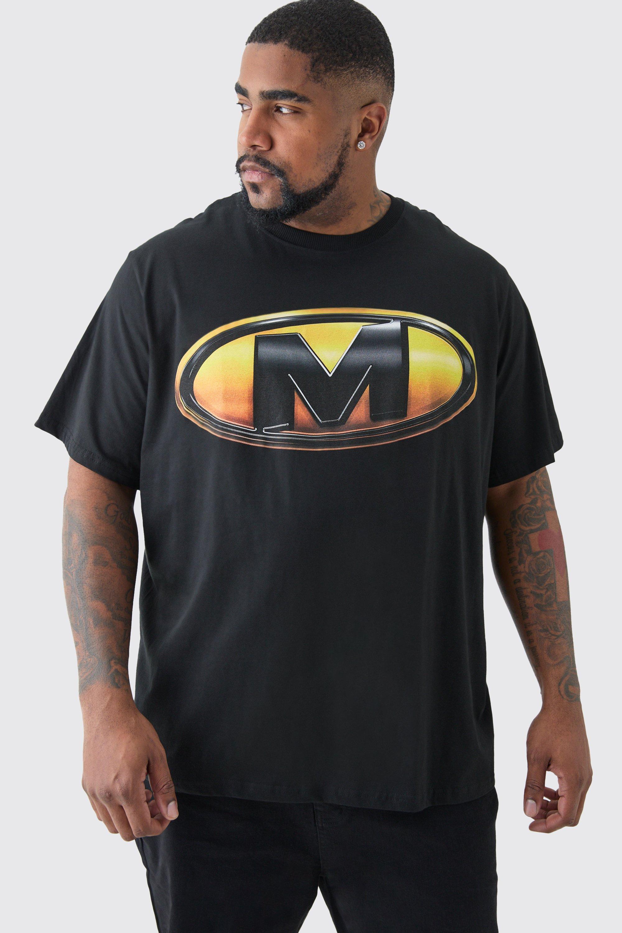 Mens Black Plus Core Fit M Logo Print T-shirt, Black