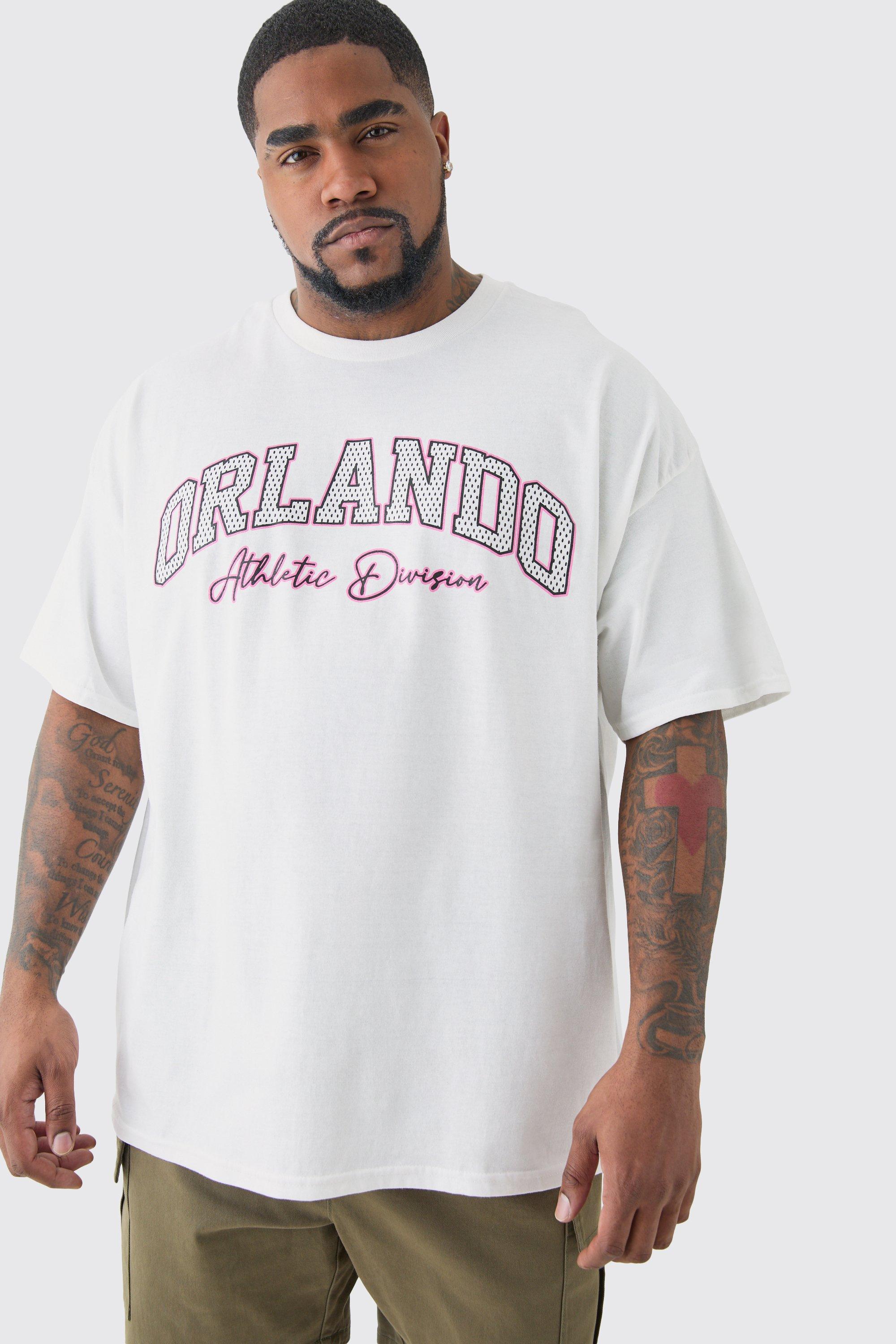 Mens White Plus Orlando Print T-shirt, White