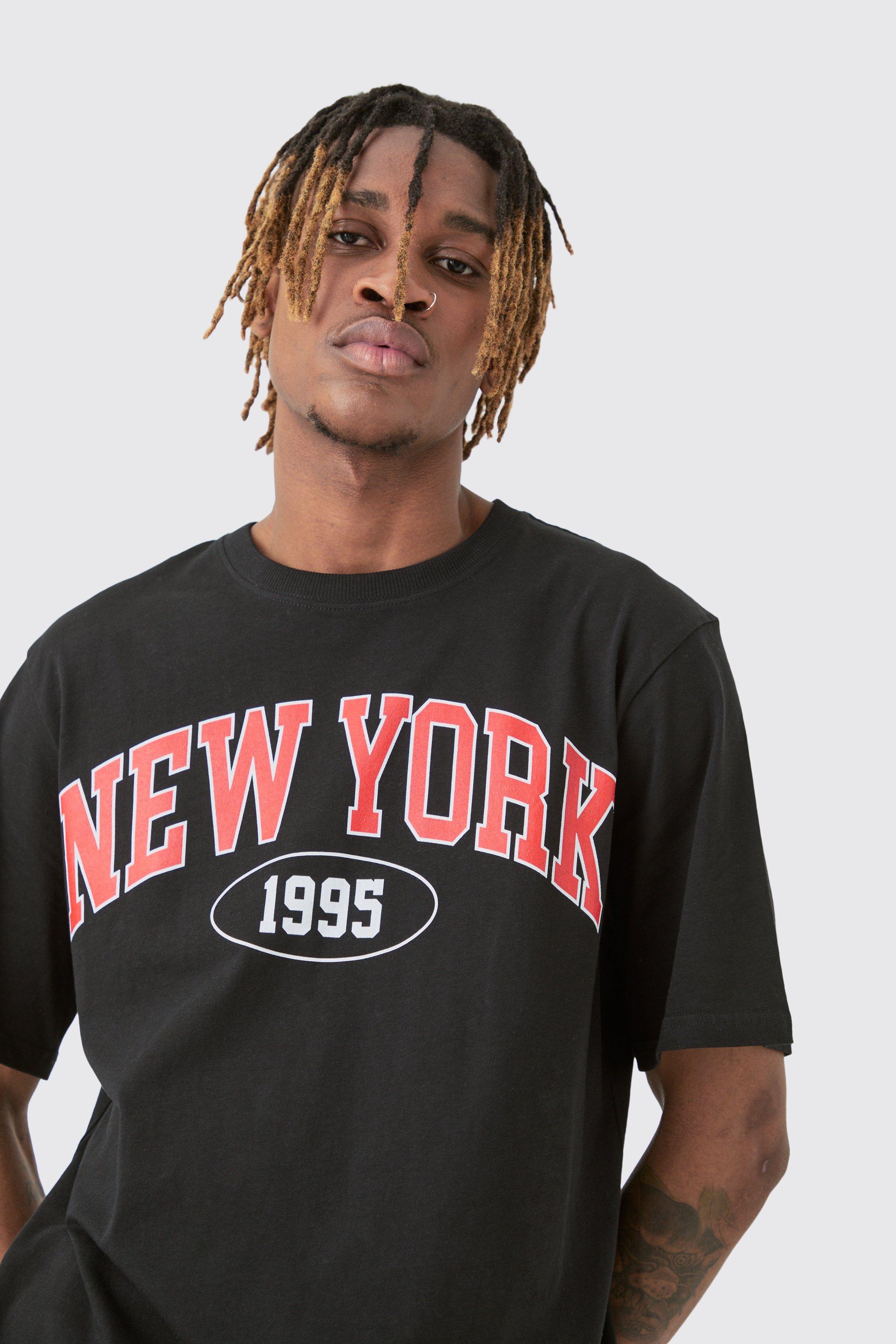 Mens Black Tall New York Varsity Print T-shirt, Black