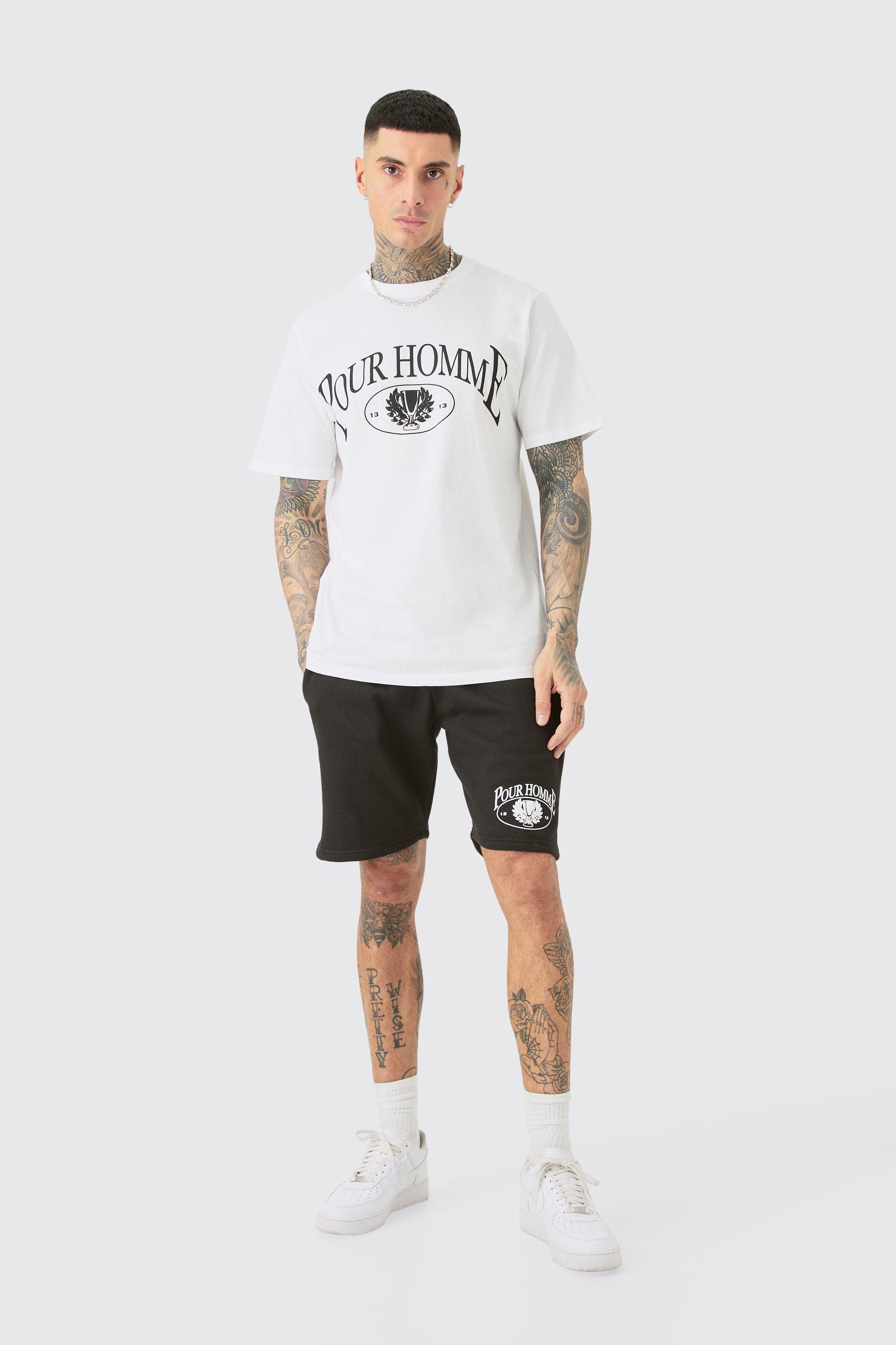 Image of Tall Pour Homme Graphic T-shirt & Short Set, Bianco